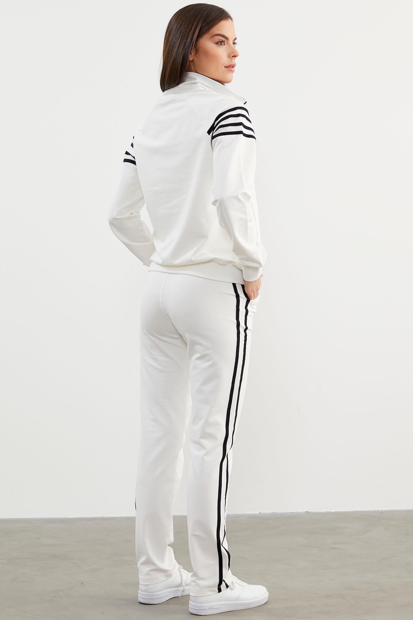 Çizgi Detaylı Dik Yaka Eşofman Takım - Ekru (8) Sementa