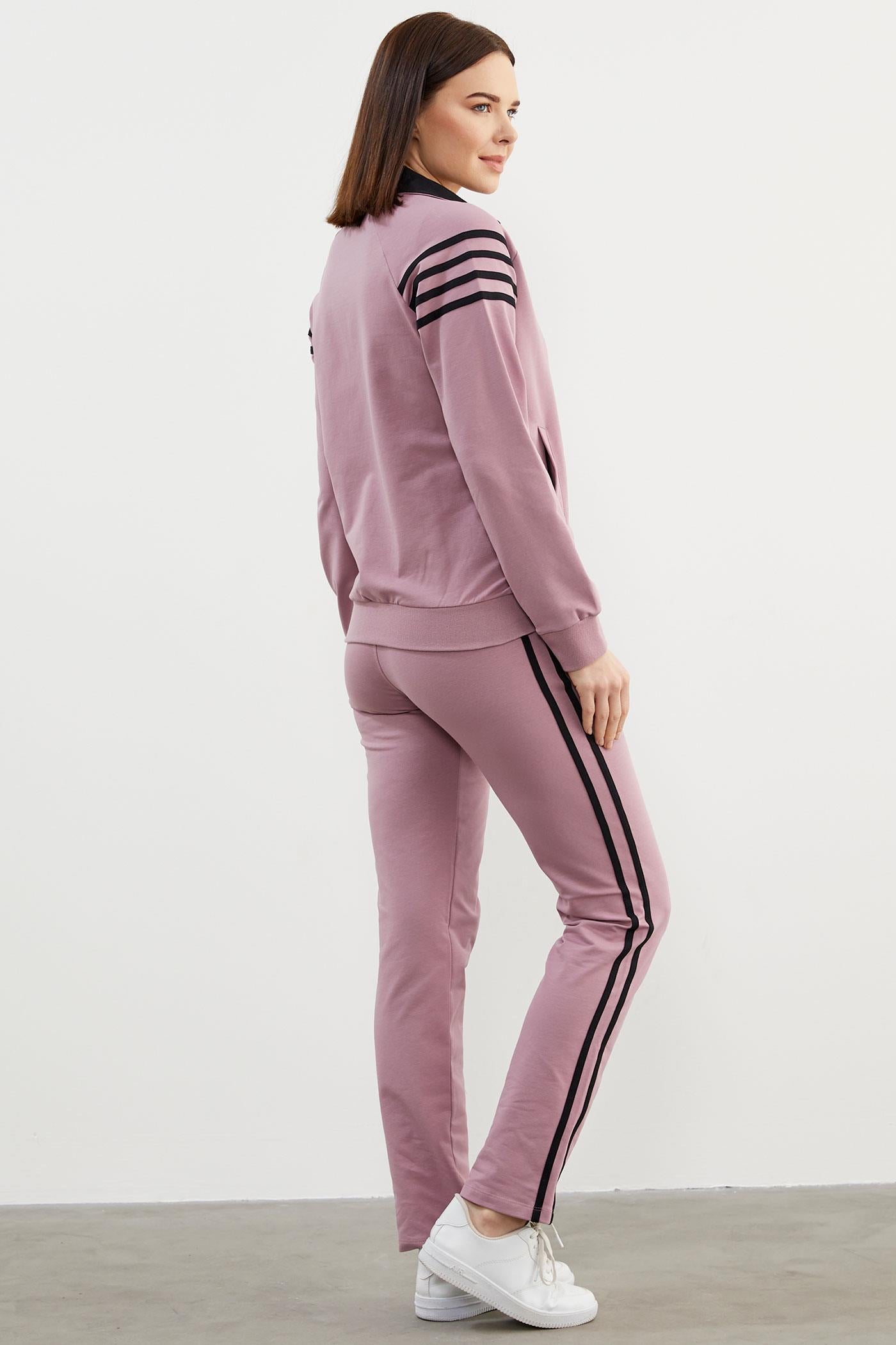 Çizgi Detaylı Dik Yaka Eşofman Takım - Lila (4) Sementa