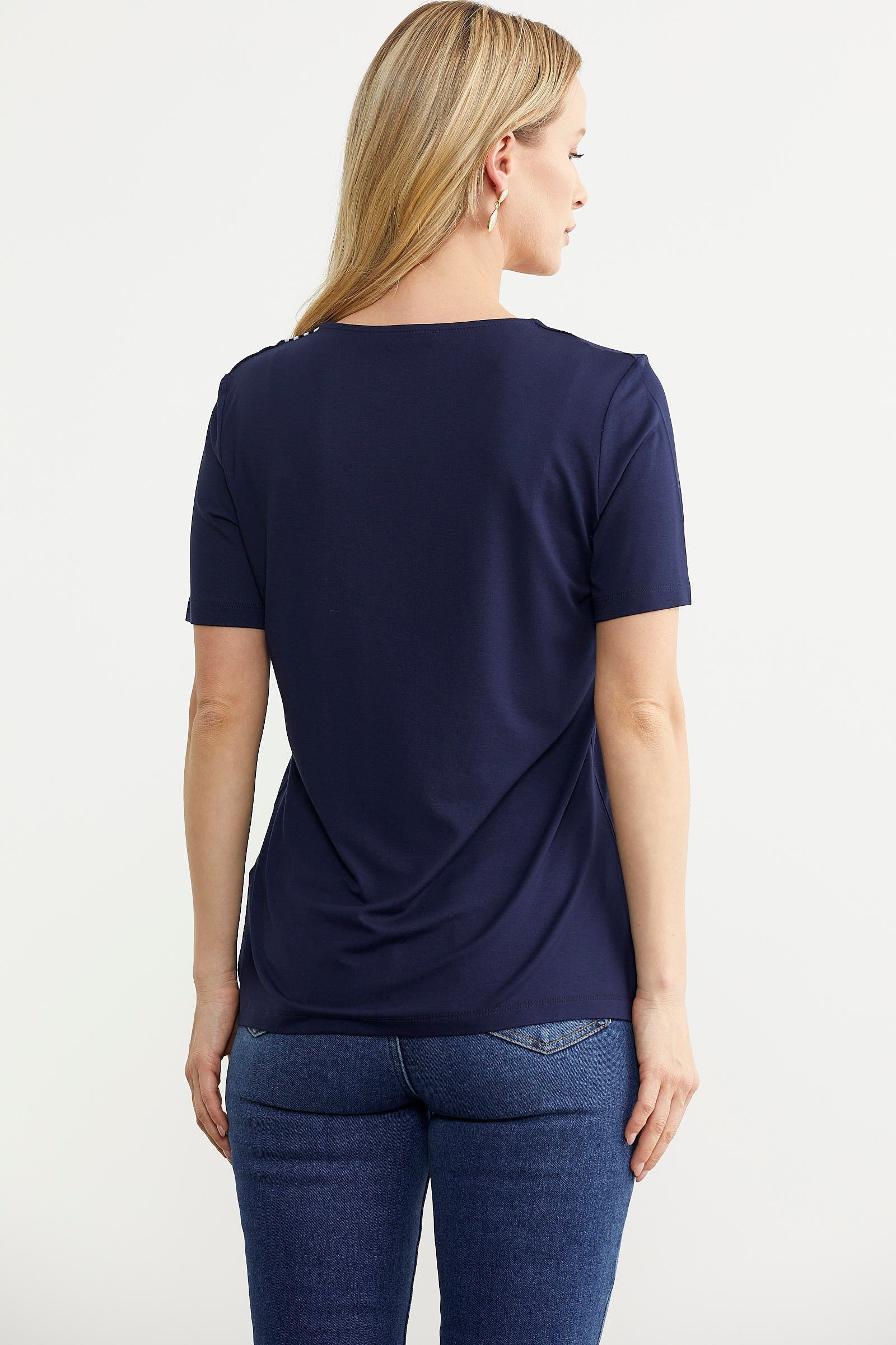 Çizgi Kombinli Dökümlü Bluz - Lacivert (4) Sementa