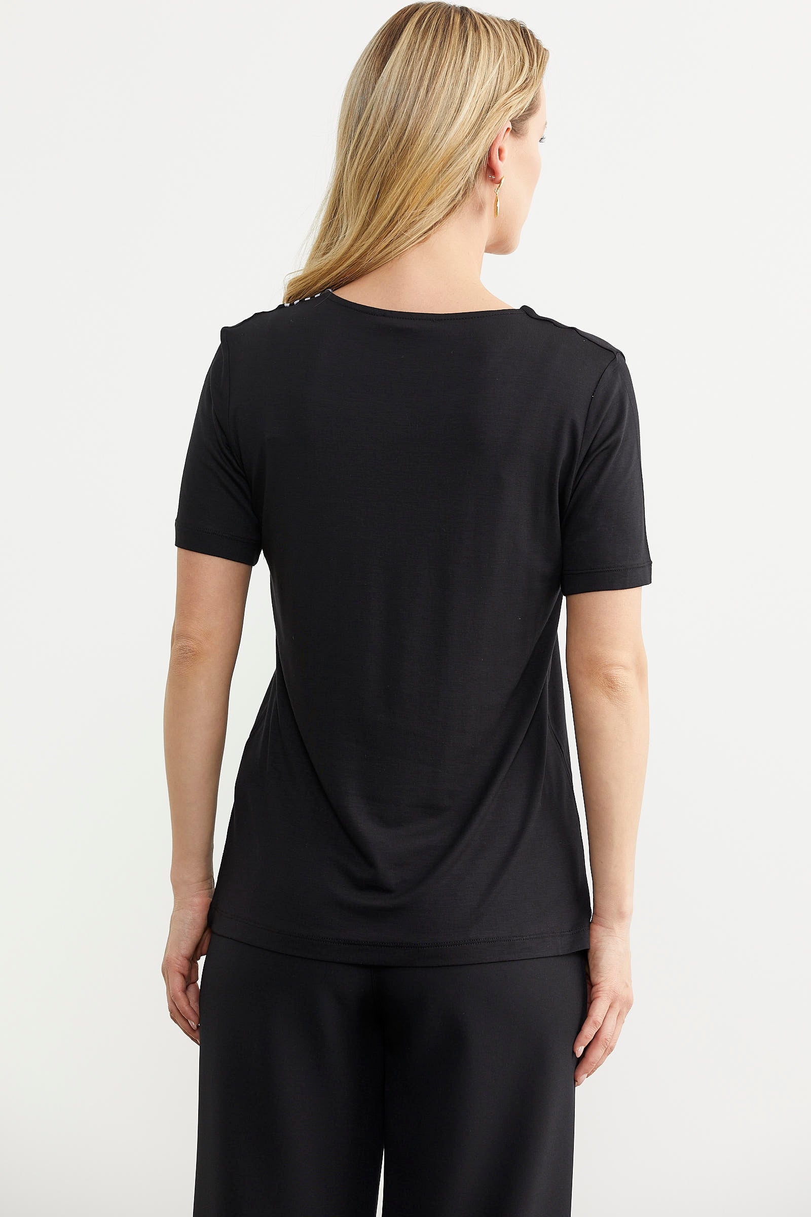 Çizgi Kombinli Dökümlü Bluz - Siyah (5) Sementa