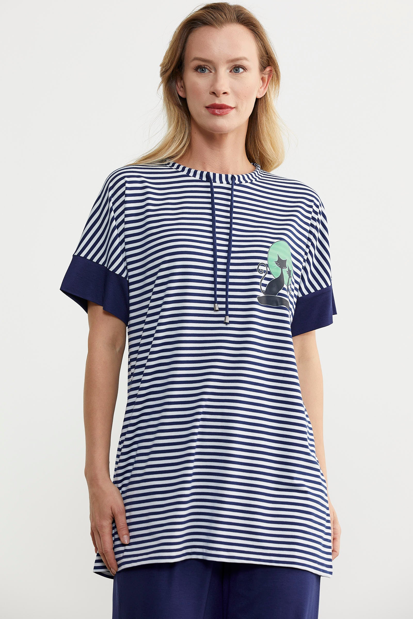 Çizgi Kombinli Penye Pantolon Takım - Lacivert (3) Sementa