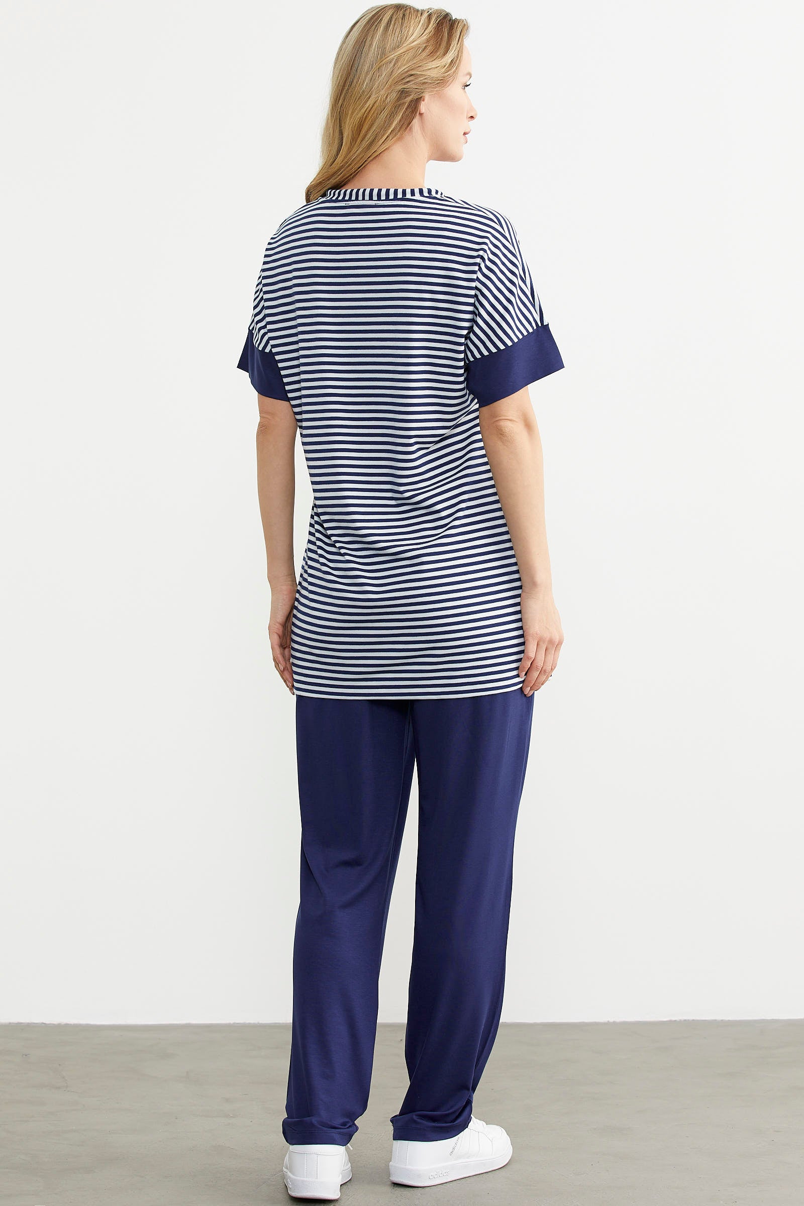 Çizgi Kombinli Penye Pantolon Takım - Lacivert (4) Sementa