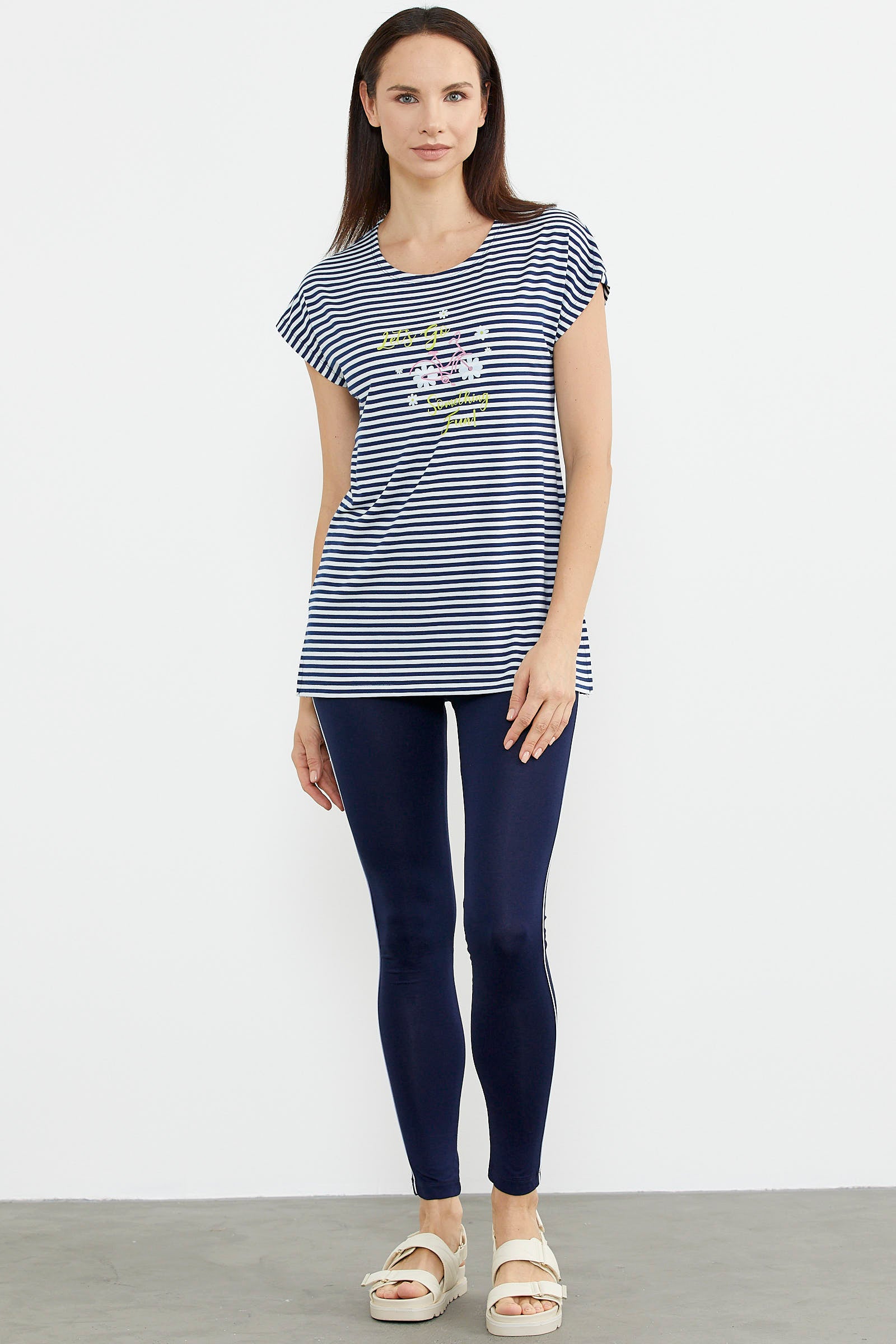 Çizgi Kombinli Taytlı İkili Takım - Lacivert (2) Sementa