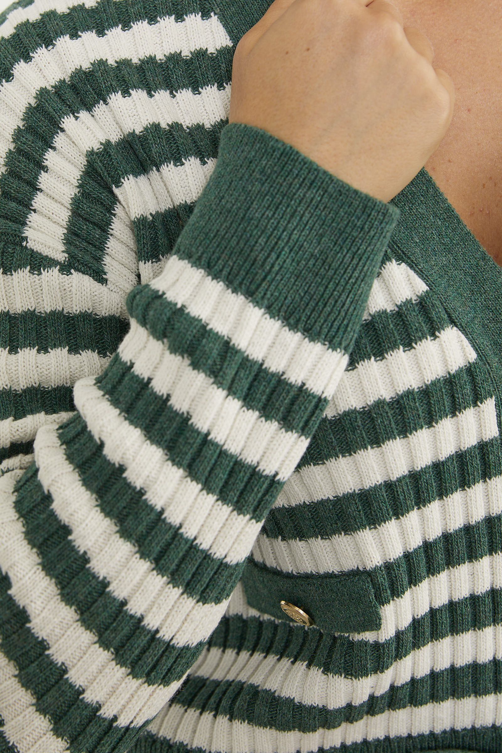 Çizgili Cep Detaylı Triko Hırka - Yeşil (7) Sementa