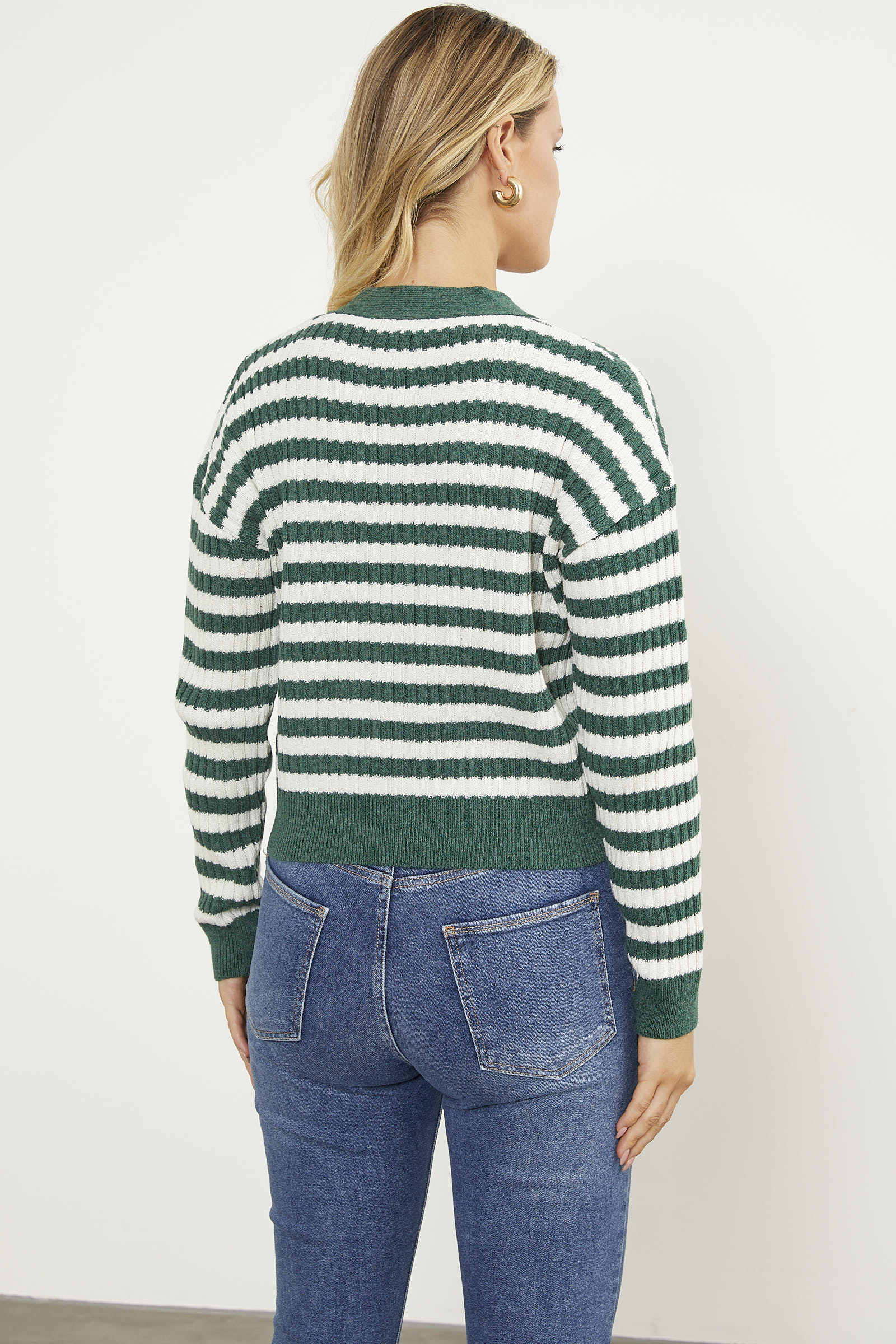 Çizgili Cep Detaylı Triko Hırka - Yeşil (8) Sementa