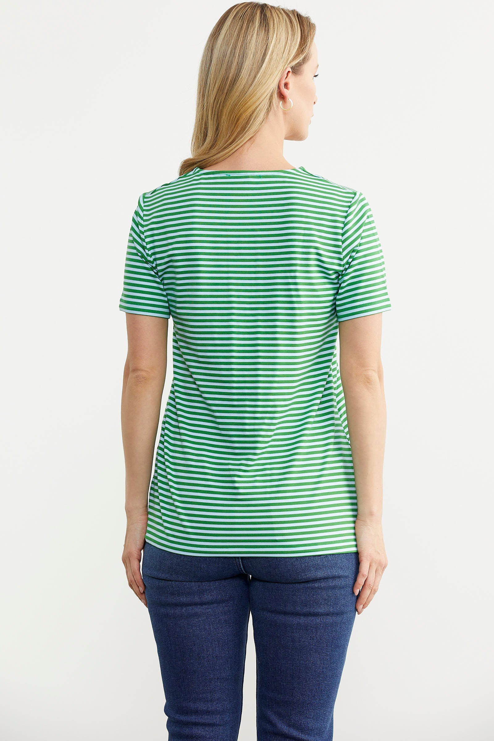 Çizgili Düğme Detaylı Tişört - Yeşil (6) Sementa