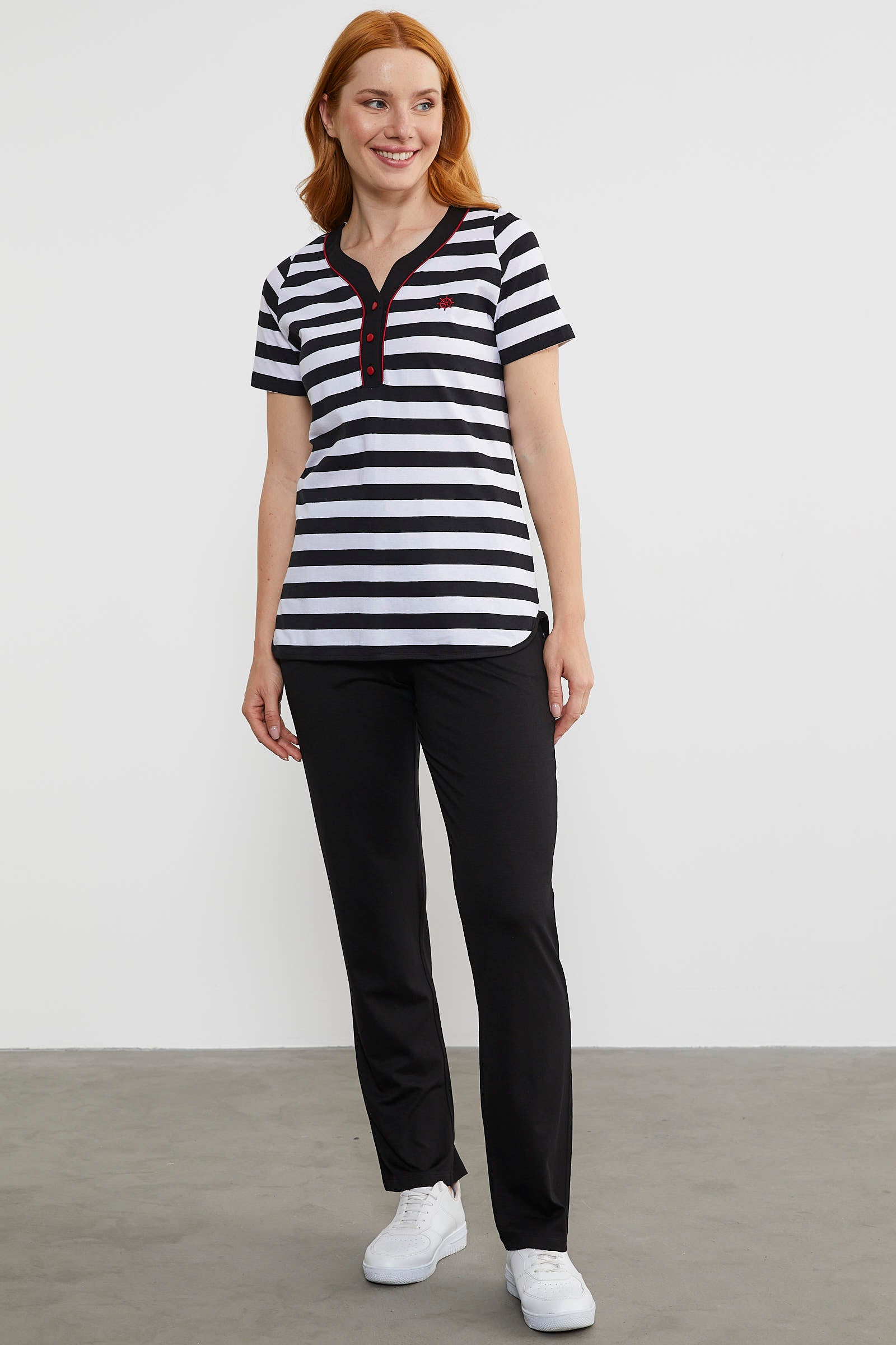 Çizgili Kısa Kol Patlı Yaka Takım - Siyah (3) Sementa