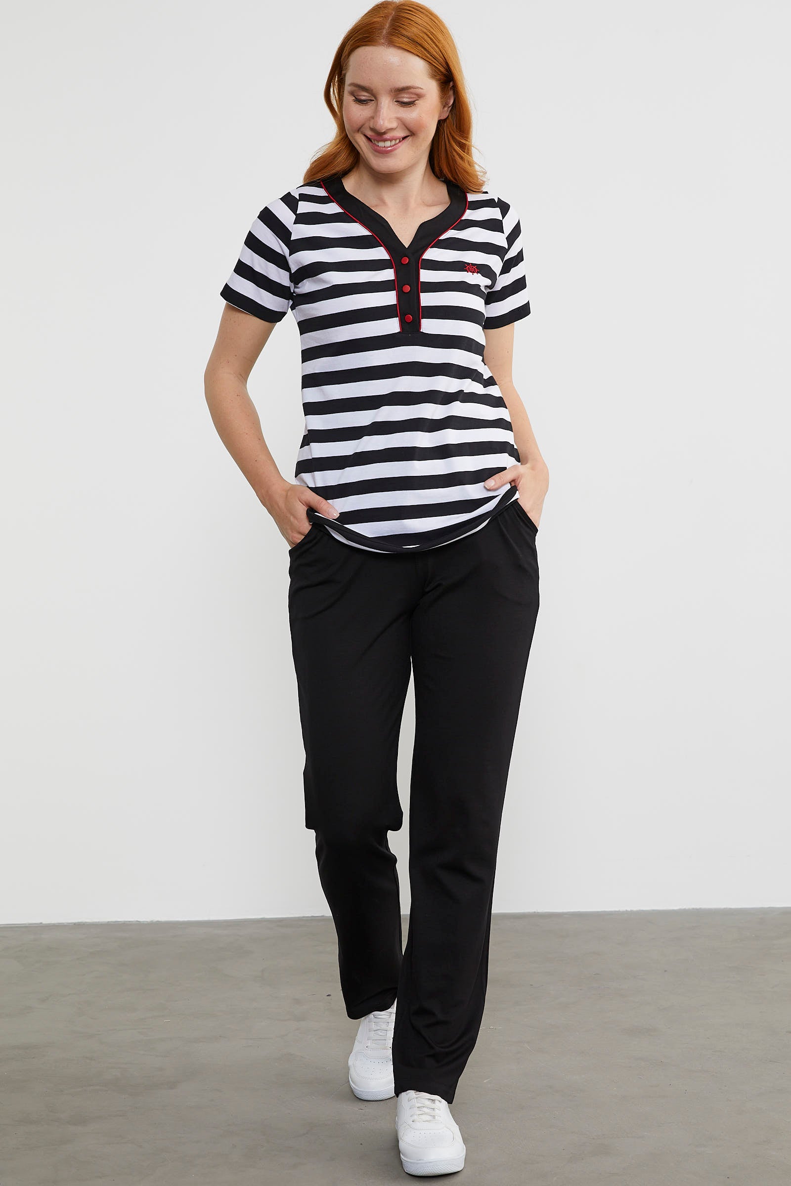 Çizgili Kısa Kol Patlı Yaka Takım - Siyah (5) Sementa