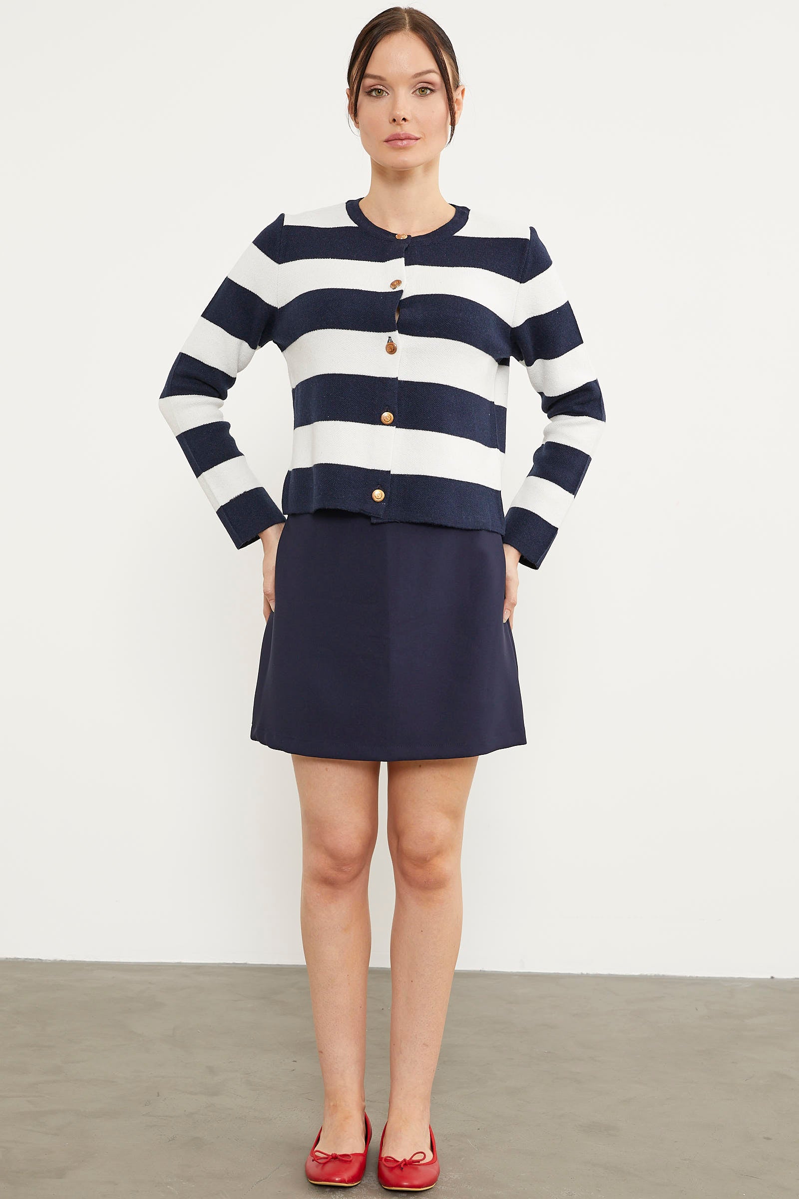 Çizgili Kısa Triko Hırka - Lacivert (3) Sementa