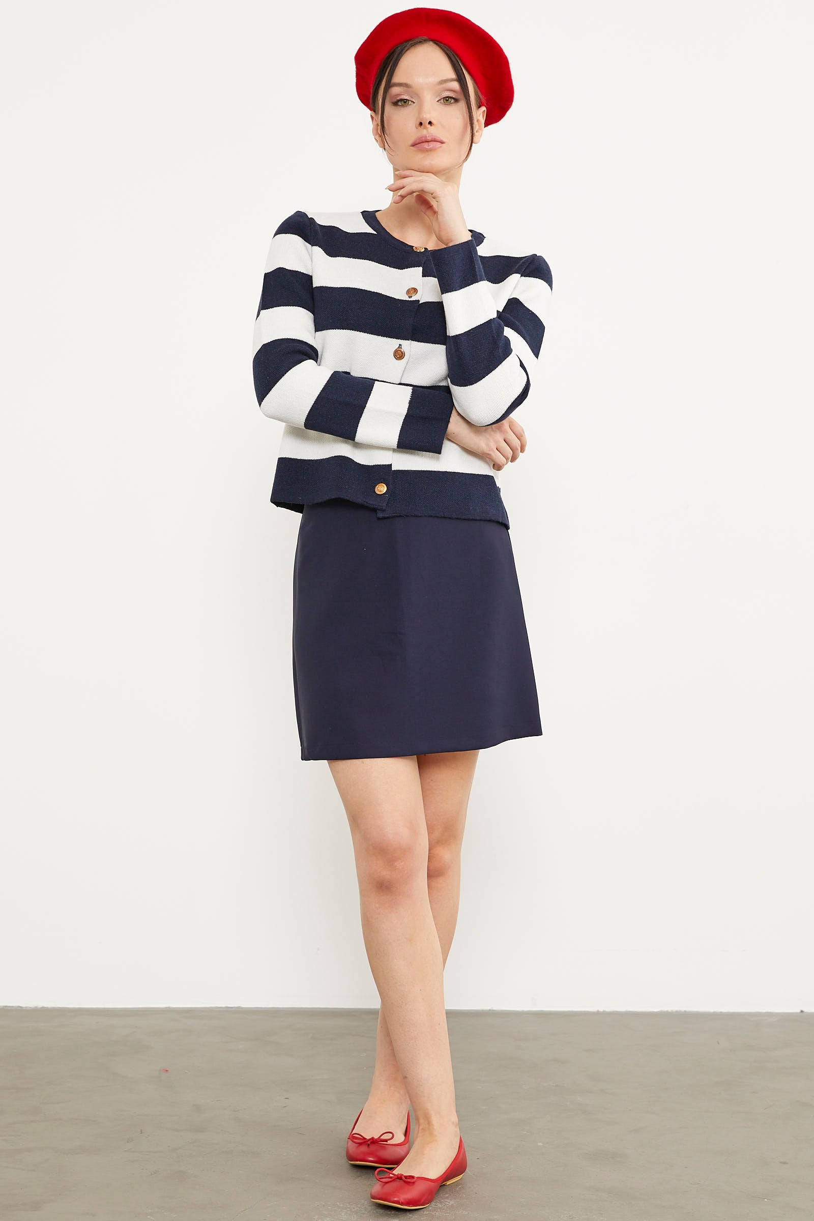 Çizgili Kısa Triko Hırka - Lacivert (2) Sementa