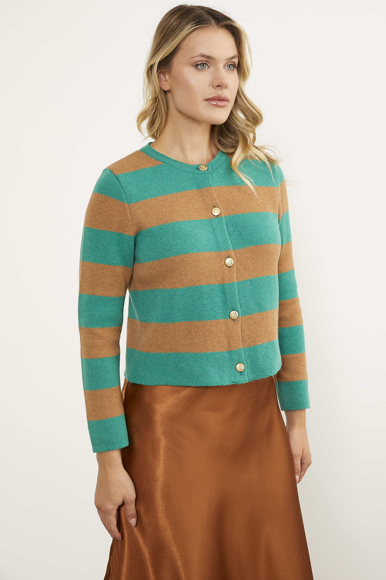 Çizgili Kısa Triko Hırka - Yeşil (2) Sementa