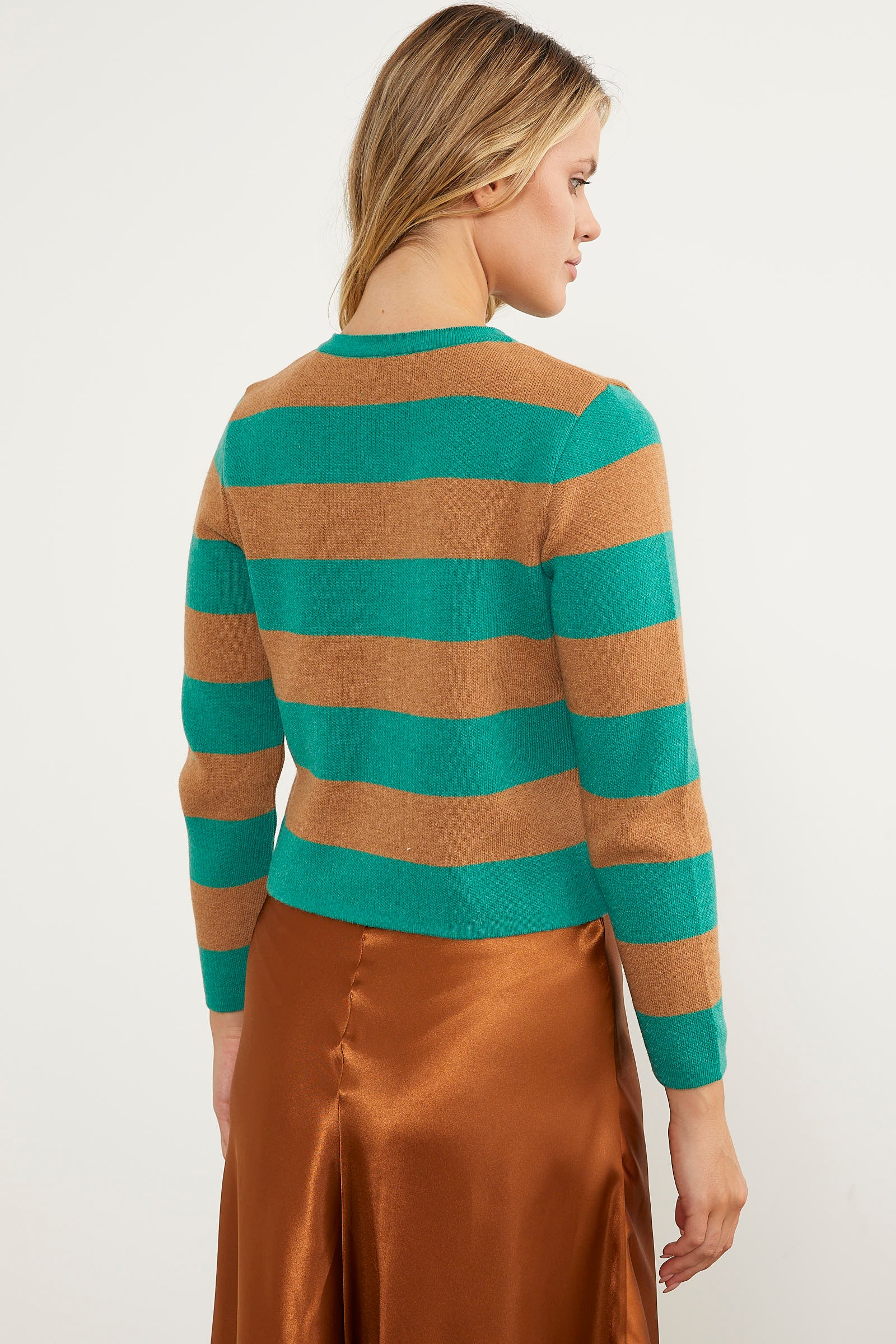 Çizgili Kısa Triko Hırka - Yeşil (6) Sementa