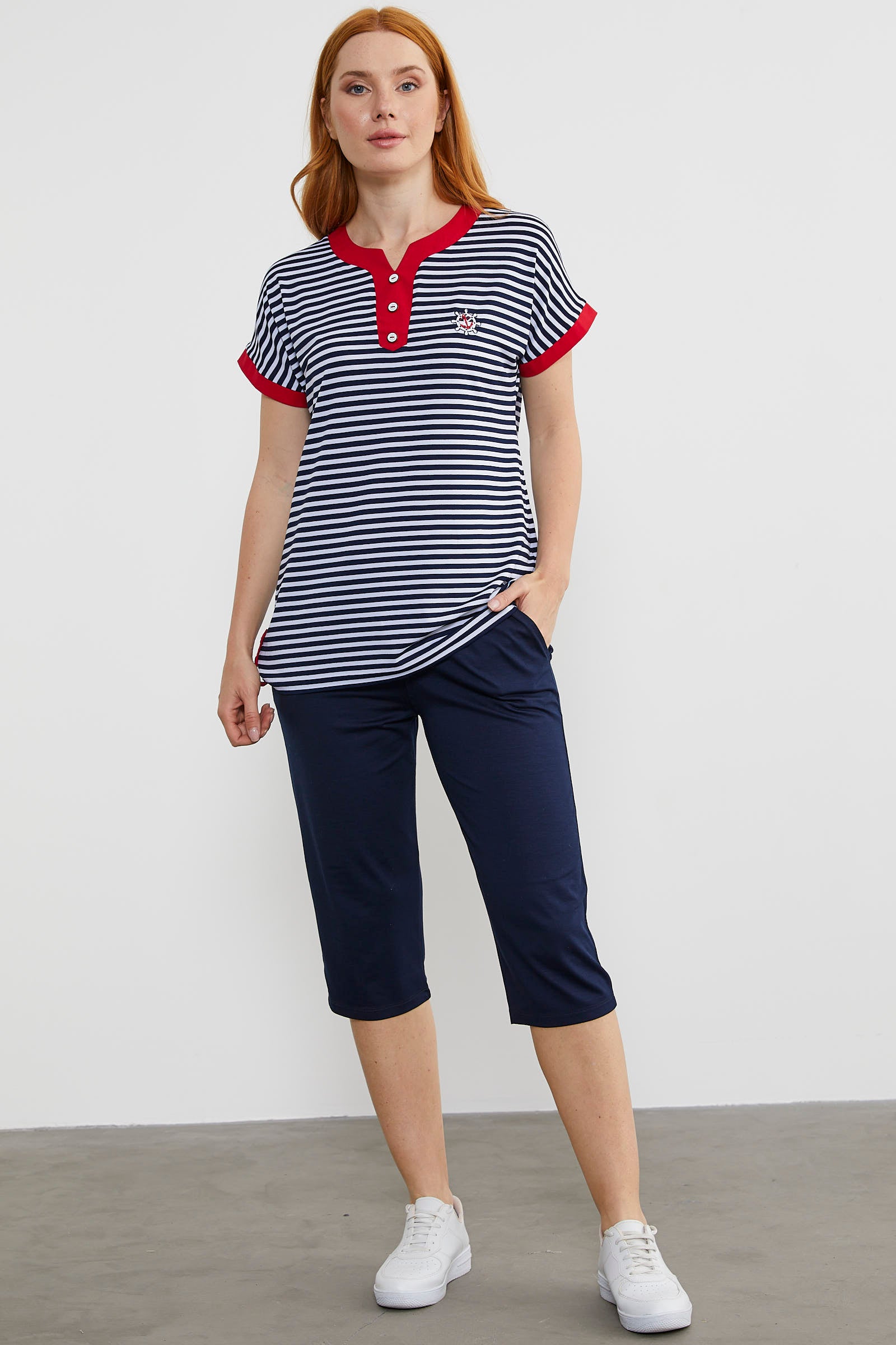 Çizgili Marine Renk Kombinli Kapri Takım - Lacivert (1) Sementa