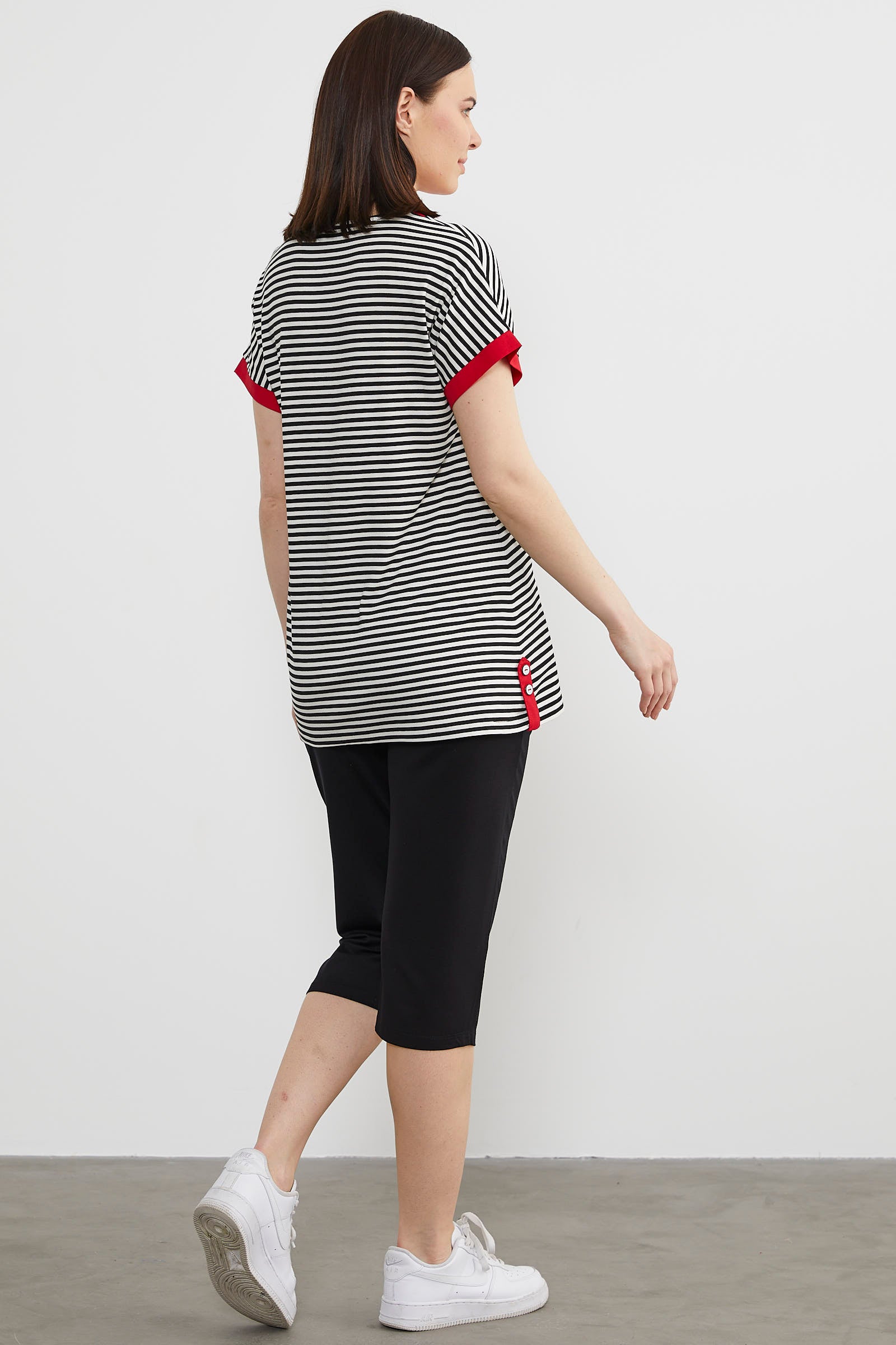 Çizgili Marine Renk Kombinli Kapri Takım - Siyah (4) Sementa