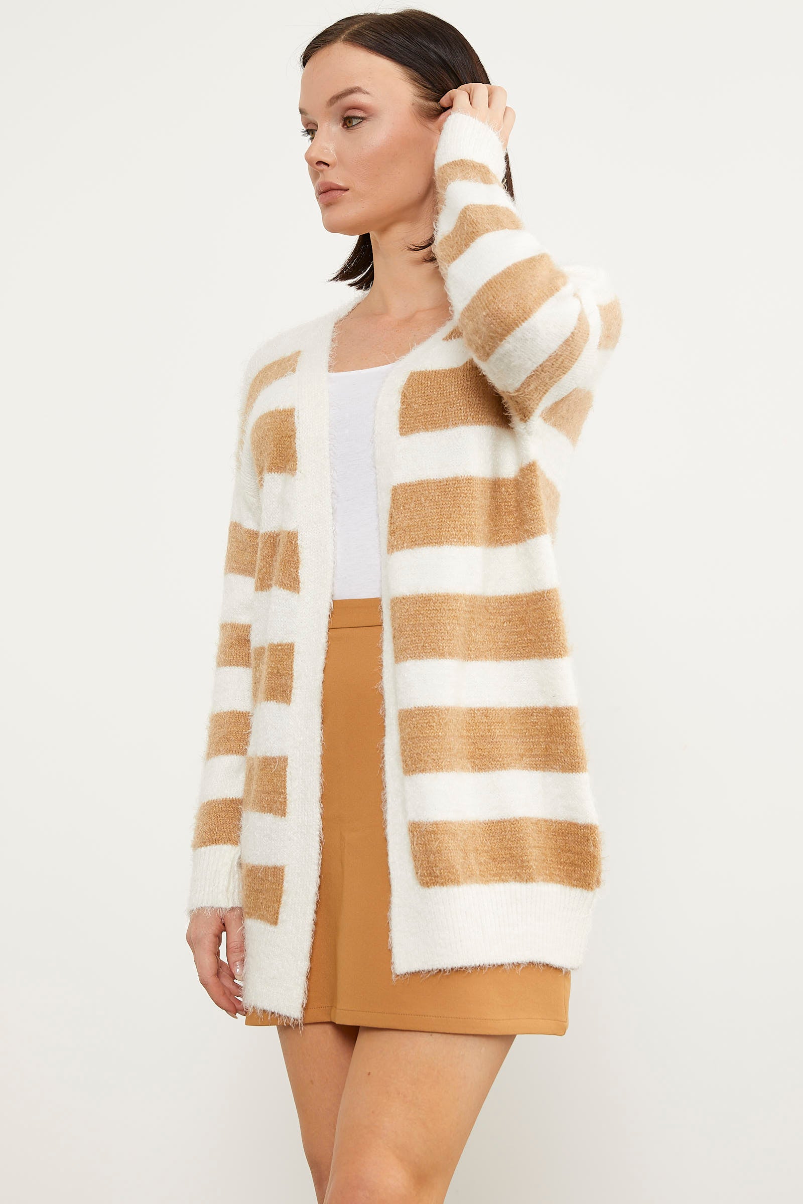 Çizgili Renk Geçişli Triko Hırka - Karamel (4) Sementa