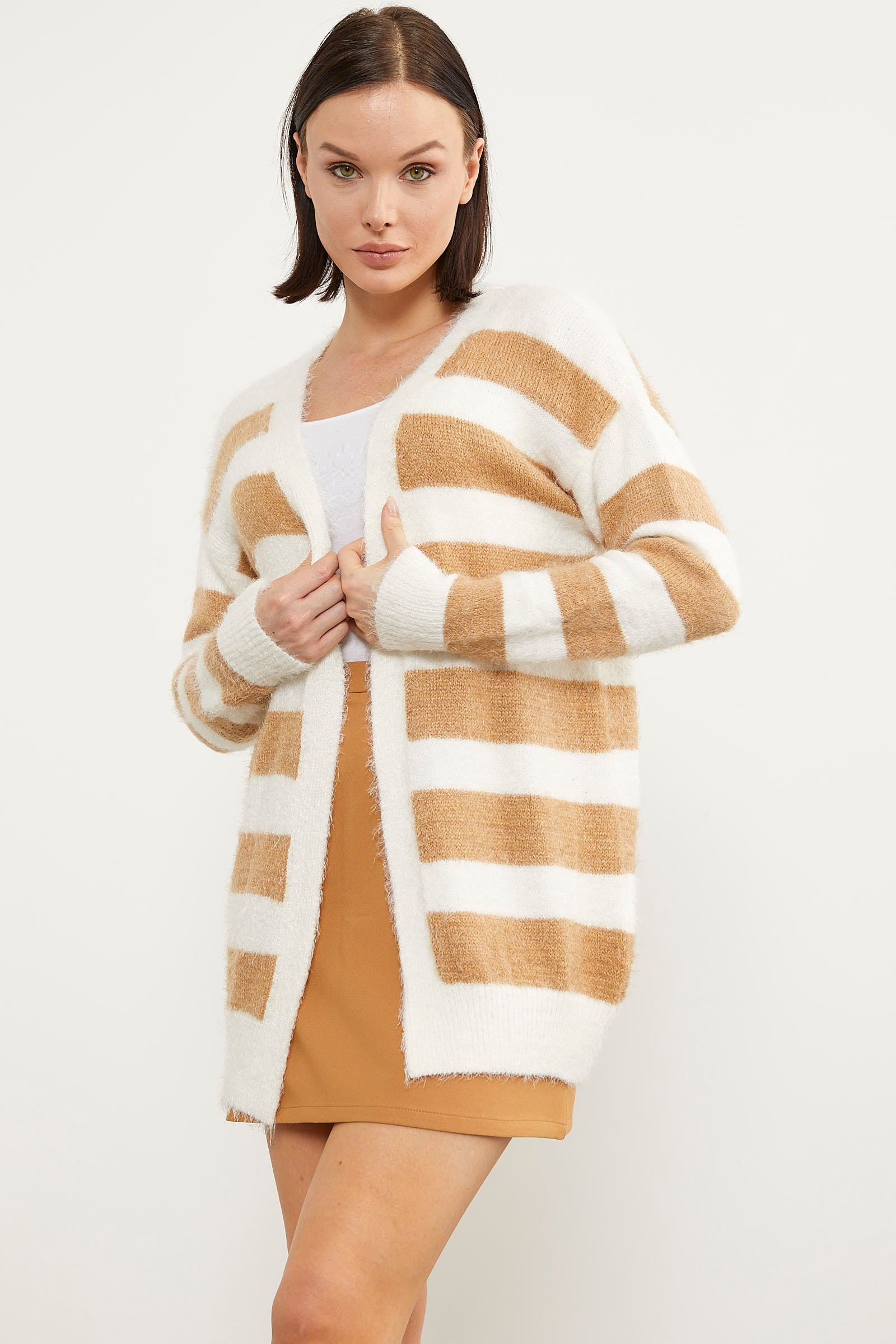 Çizgili Renk Geçişli Triko Hırka - Karamel (5) Sementa