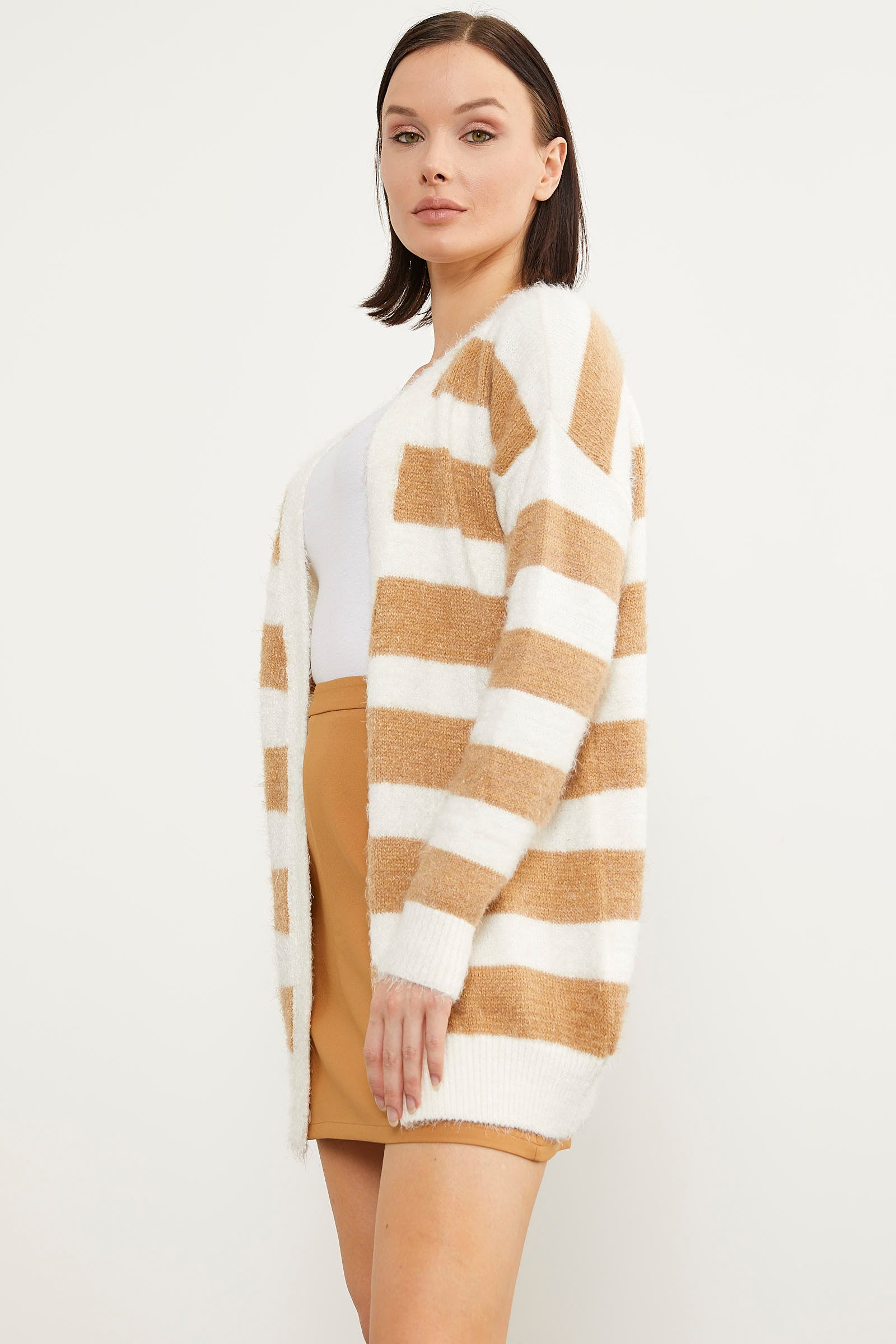 Çizgili Renk Geçişli Triko Hırka - Karamel (6) Sementa