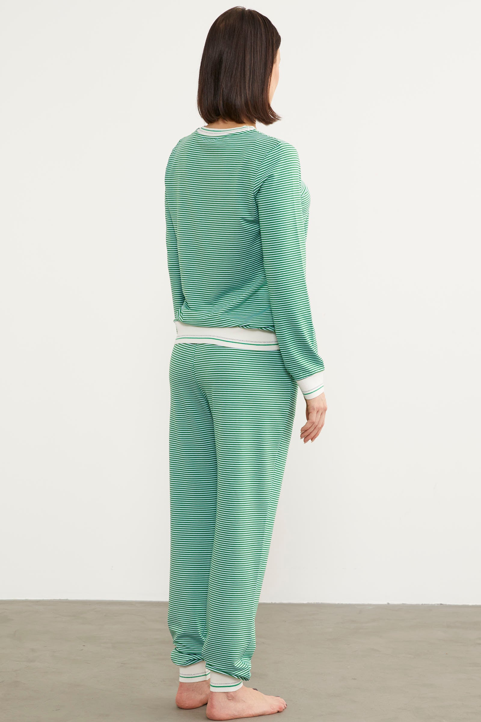 Çizgili Sıfır Yaka Pijama Takım - Yeşil (7) Sementa