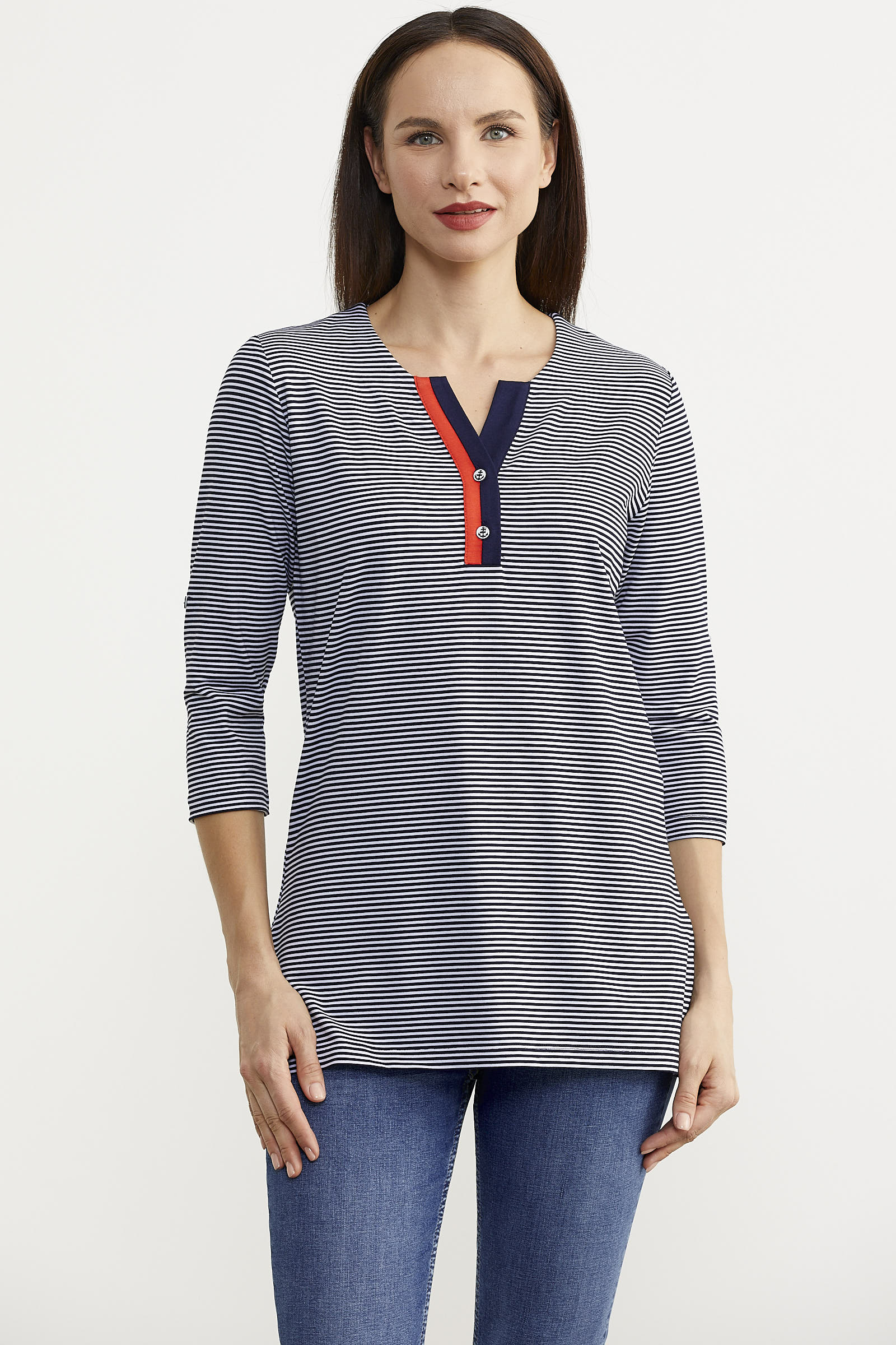 Çizgili Truvakar Kol Tişört - Lacivert (1) Sementa