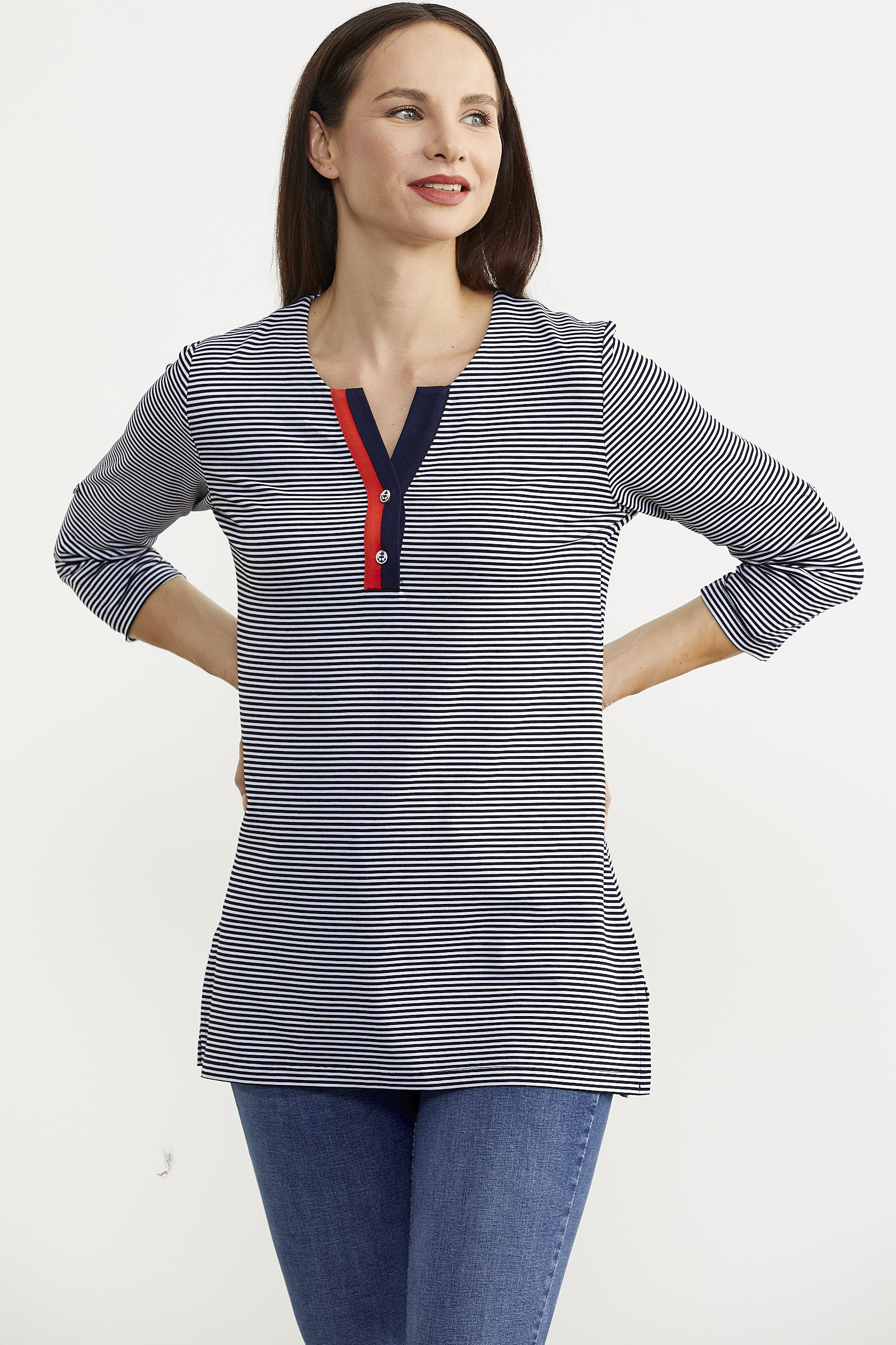 Çizgili Truvakar Kol Tişört - Lacivert (2) Sementa