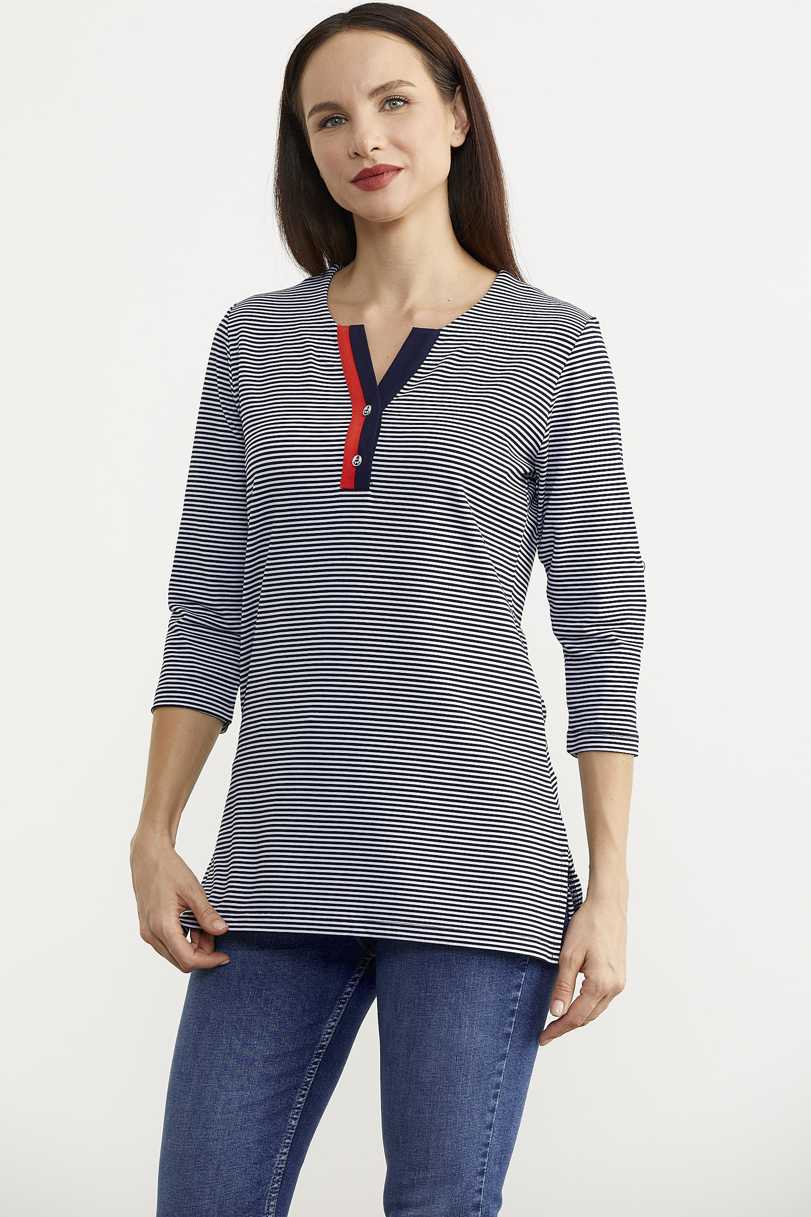 Çizgili Truvakar Kol Tişört - Lacivert (3) Sementa