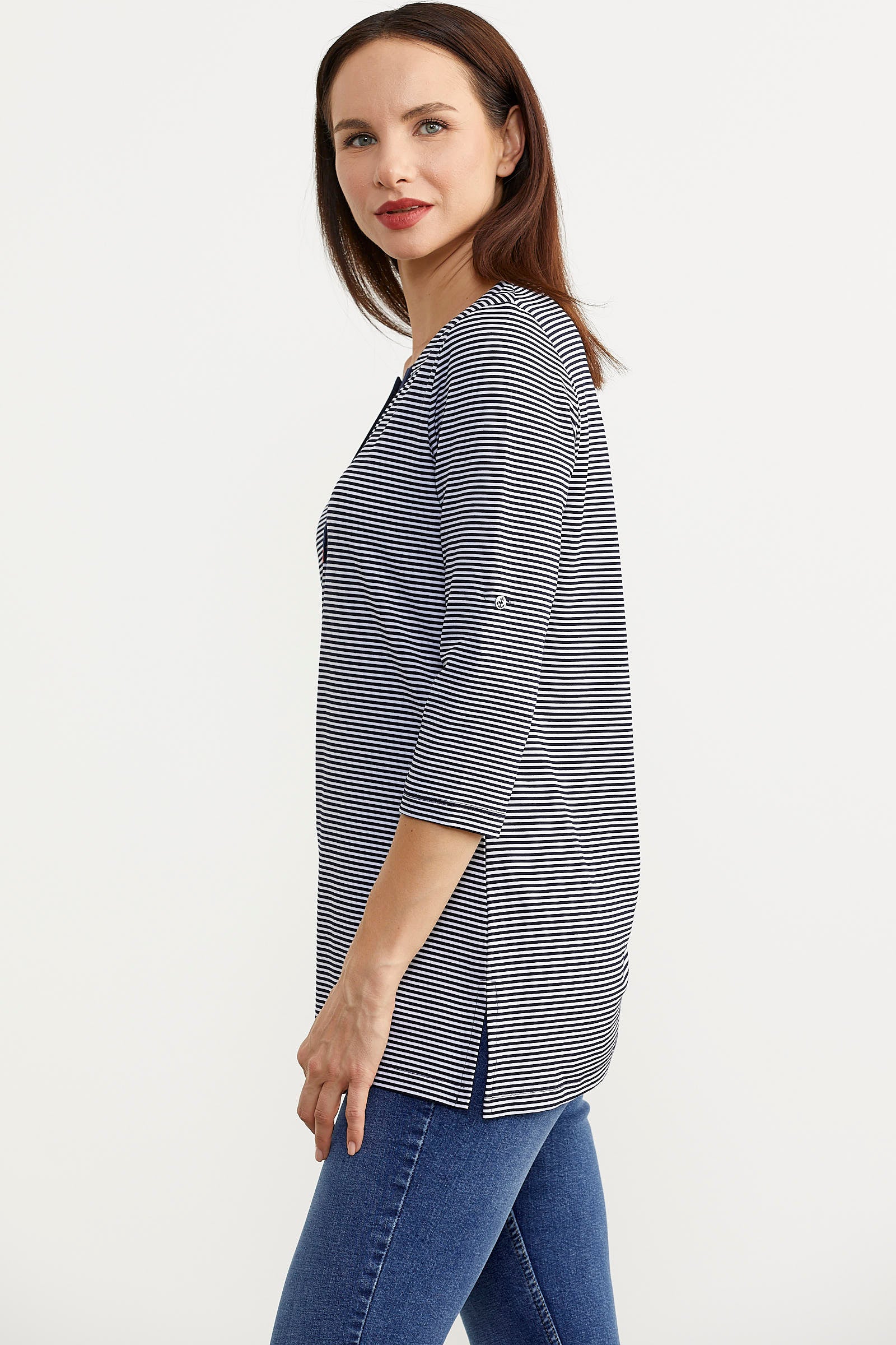 Çizgili Truvakar Kol Tişört - Lacivert (4) Sementa