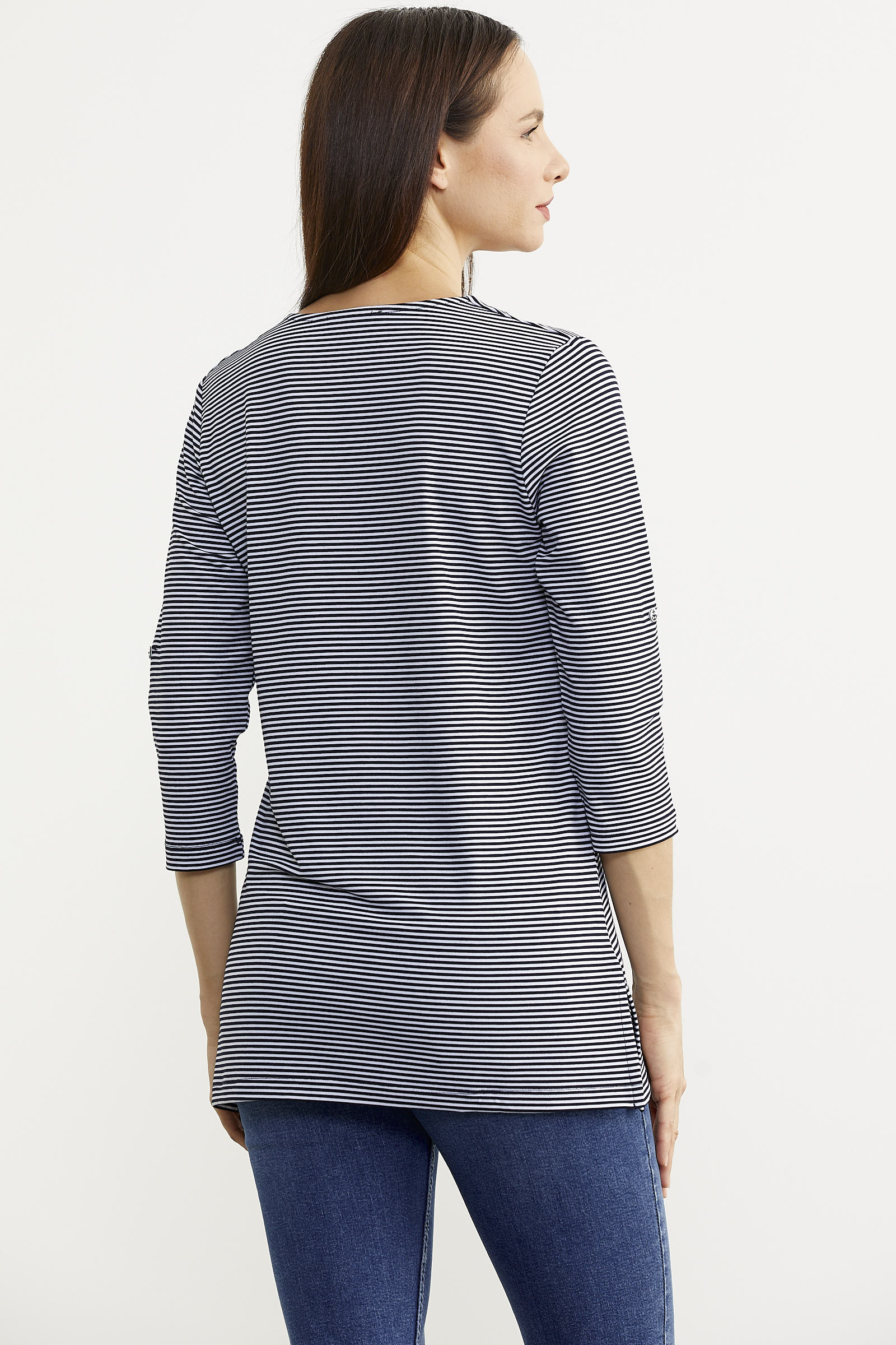 Çizgili Truvakar Kol Tişört - Lacivert (5) Sementa