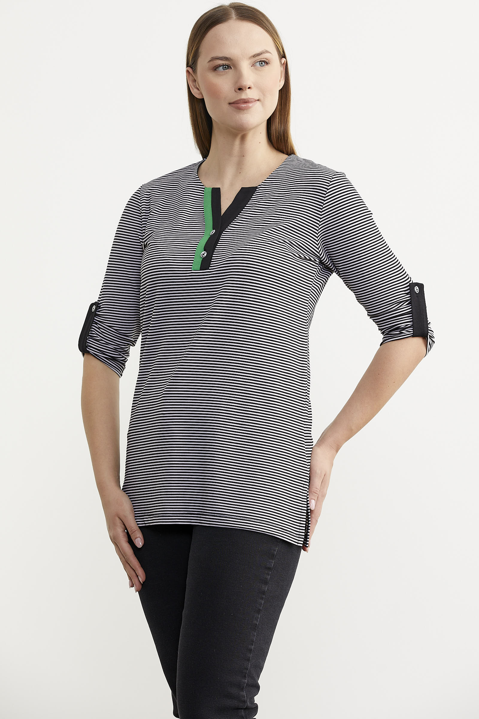 Çizgili Truvakar Kol Tişört - Siyah (4) Sementa