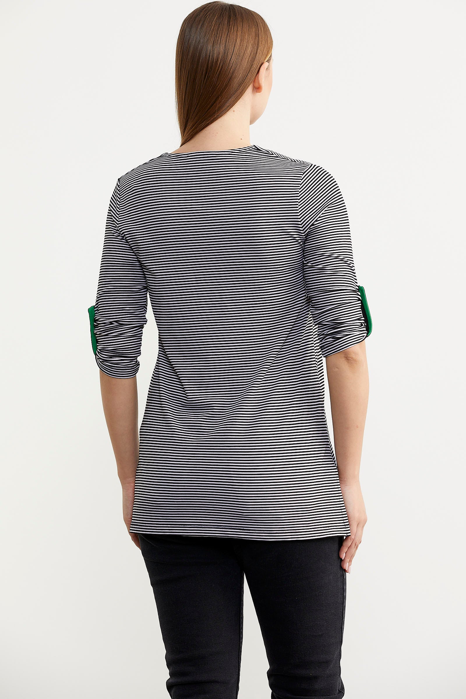Çizgili Truvakar Kol Tişört - Siyah (5) Sementa