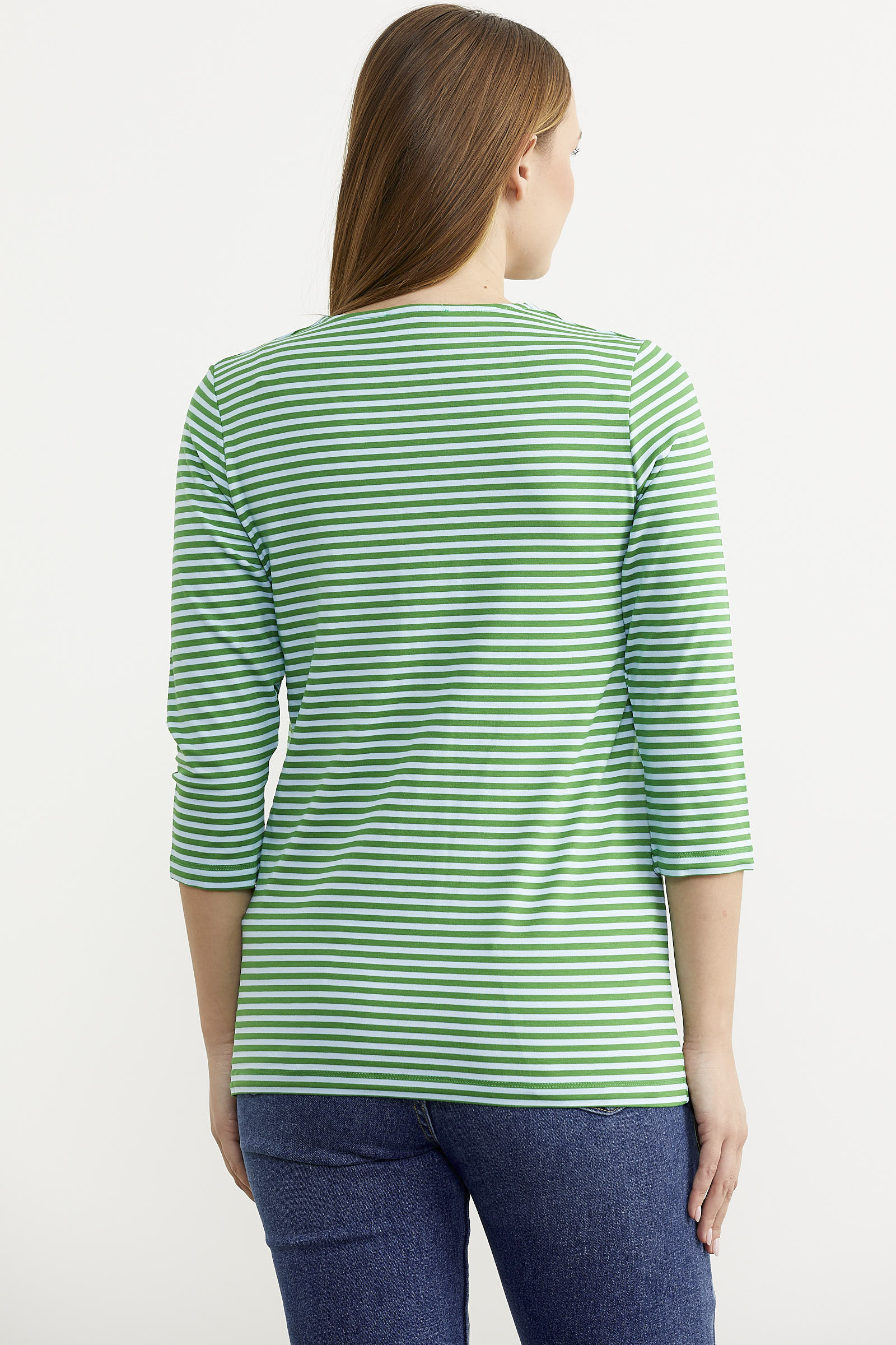 Çizgili Uzun Kol Patlı Tişört - Yeşil (4) Sementa