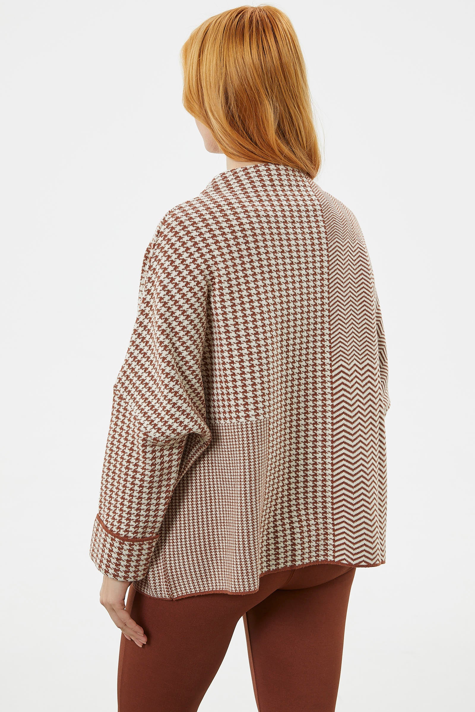 Çok Geniş Kalıp Kazayağı Desen Triko Kazak - Kiremit (7) Sementa