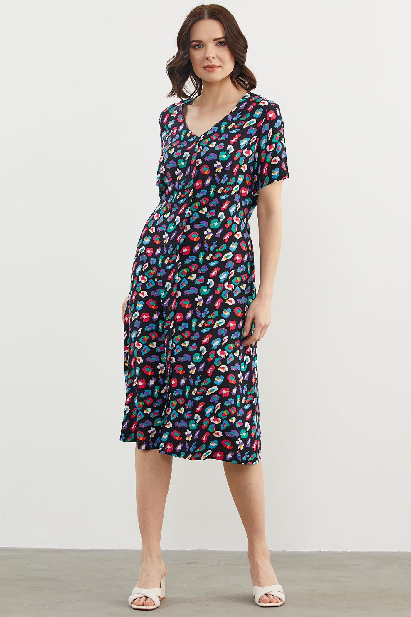 Çok Renk Desenli Gömlek Elbise - Siyah (1) Sementa