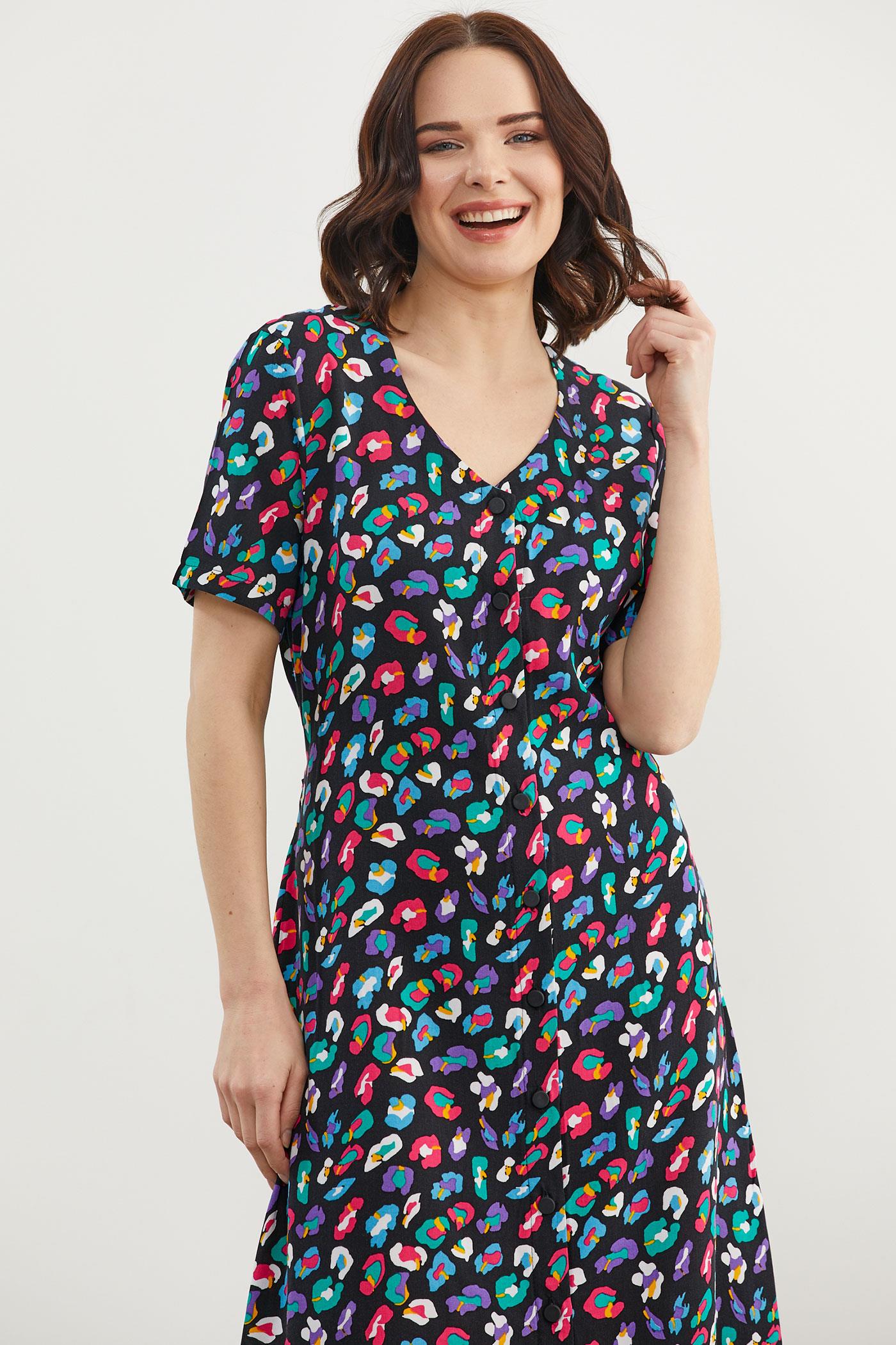 Çok Renk Desenli Gömlek Elbise - Siyah (5) Sementa