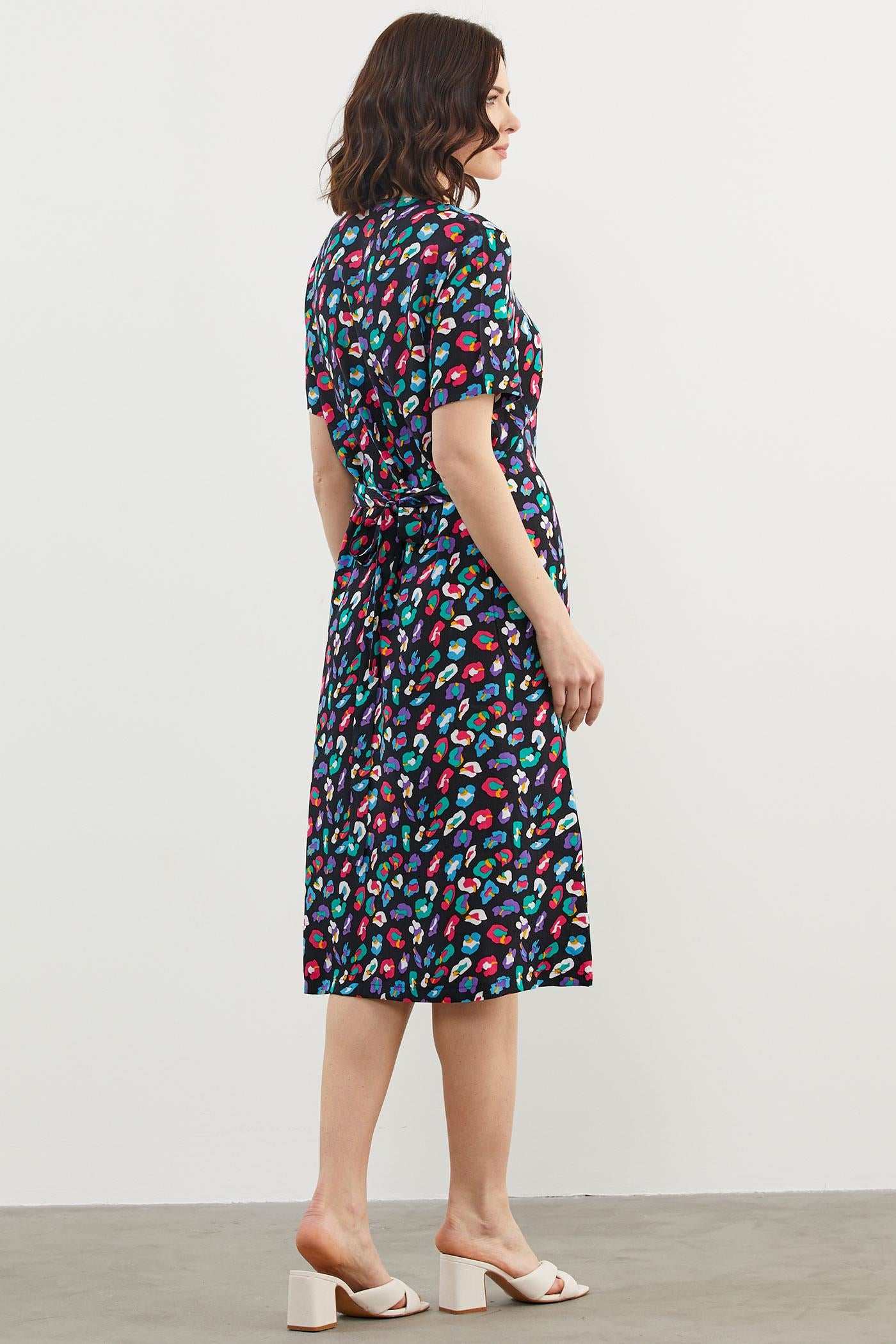 Çok Renk Desenli Gömlek Elbise - Siyah (6) Sementa