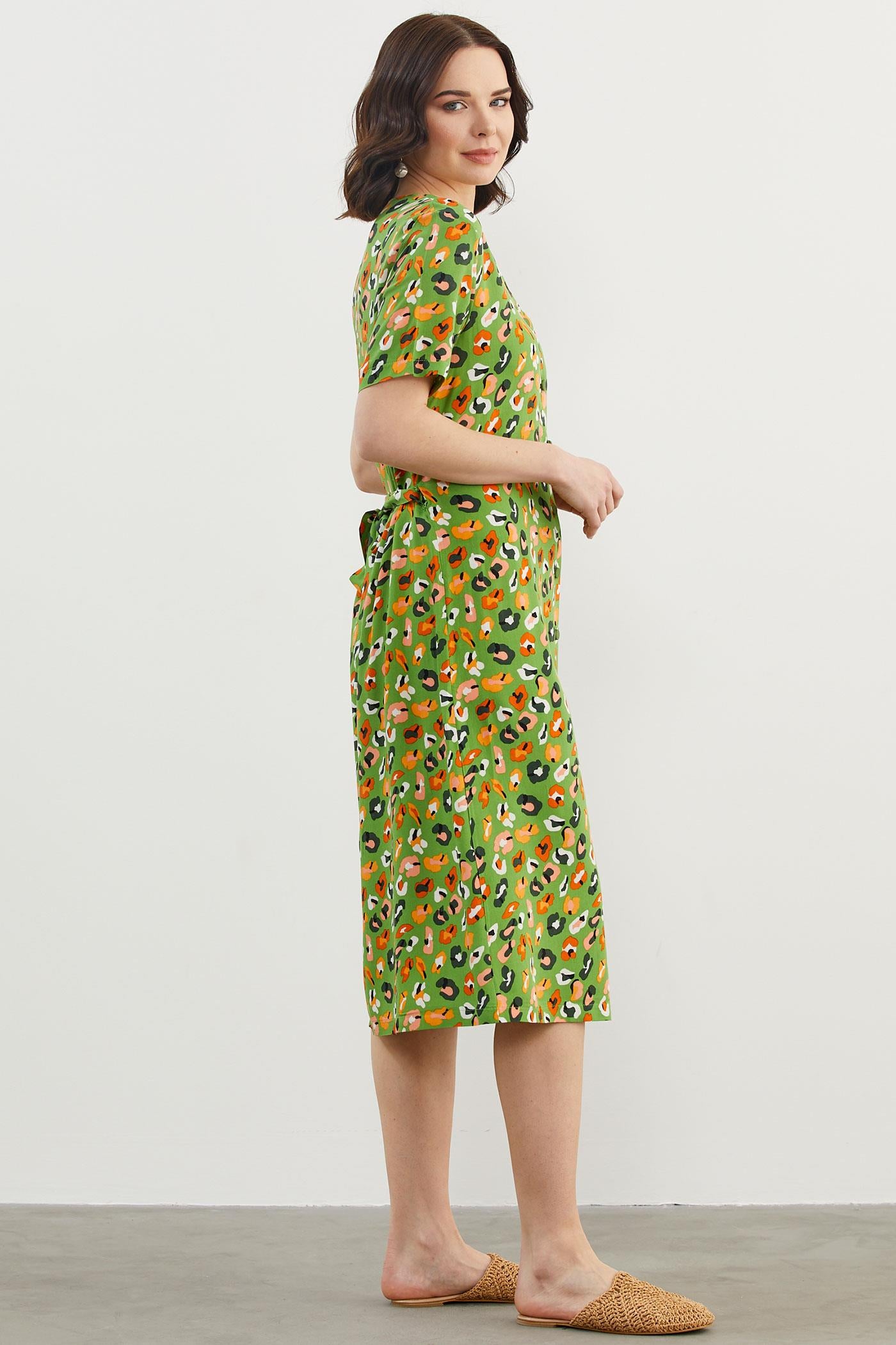 Çok Renk Desenli Gömlek Elbise - Yeşil (5) Sementa