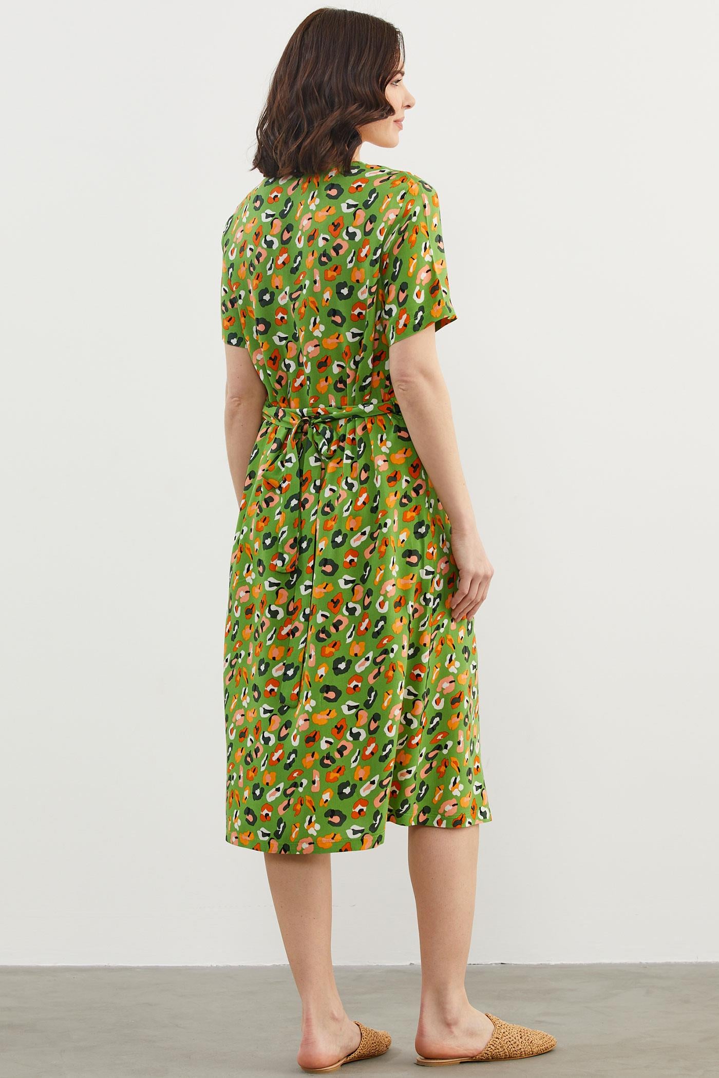 Çok Renk Desenli Gömlek Elbise - Yeşil (6) Sementa