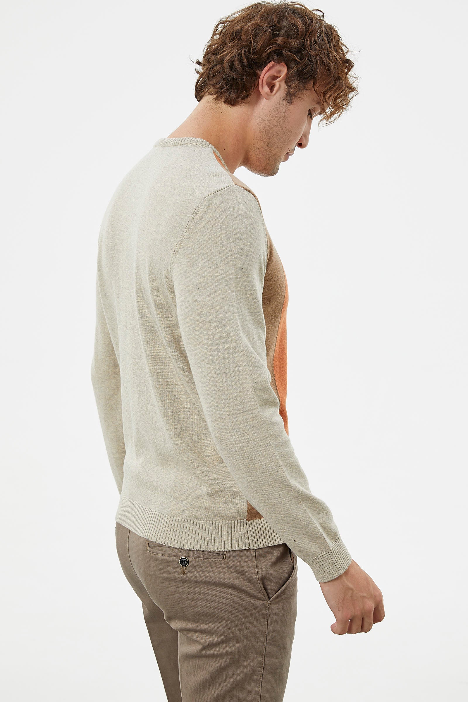 Çok Renkli Blok Desen Triko Kazak - Krem (5) Sementa