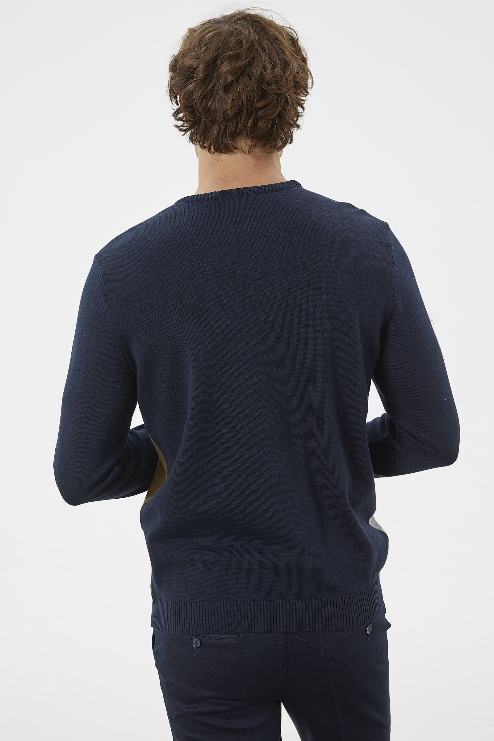 Çok Renkli Blok Desen Triko Kazak - Lacivert (5) Sementa