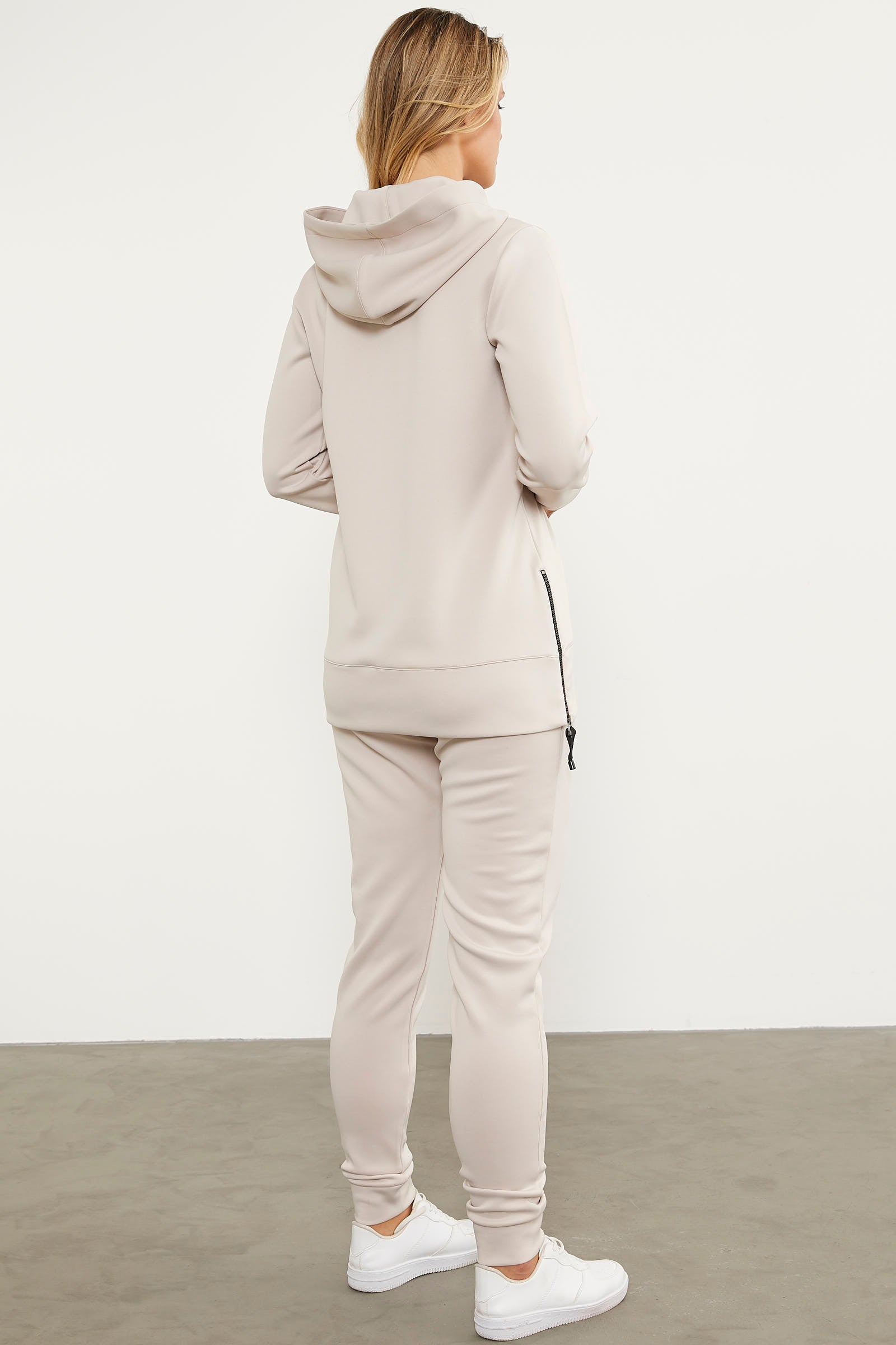 Dalgıç Kumaş Kapüşonlu Tunik Eşofman Takım - Bej (7) Sementa