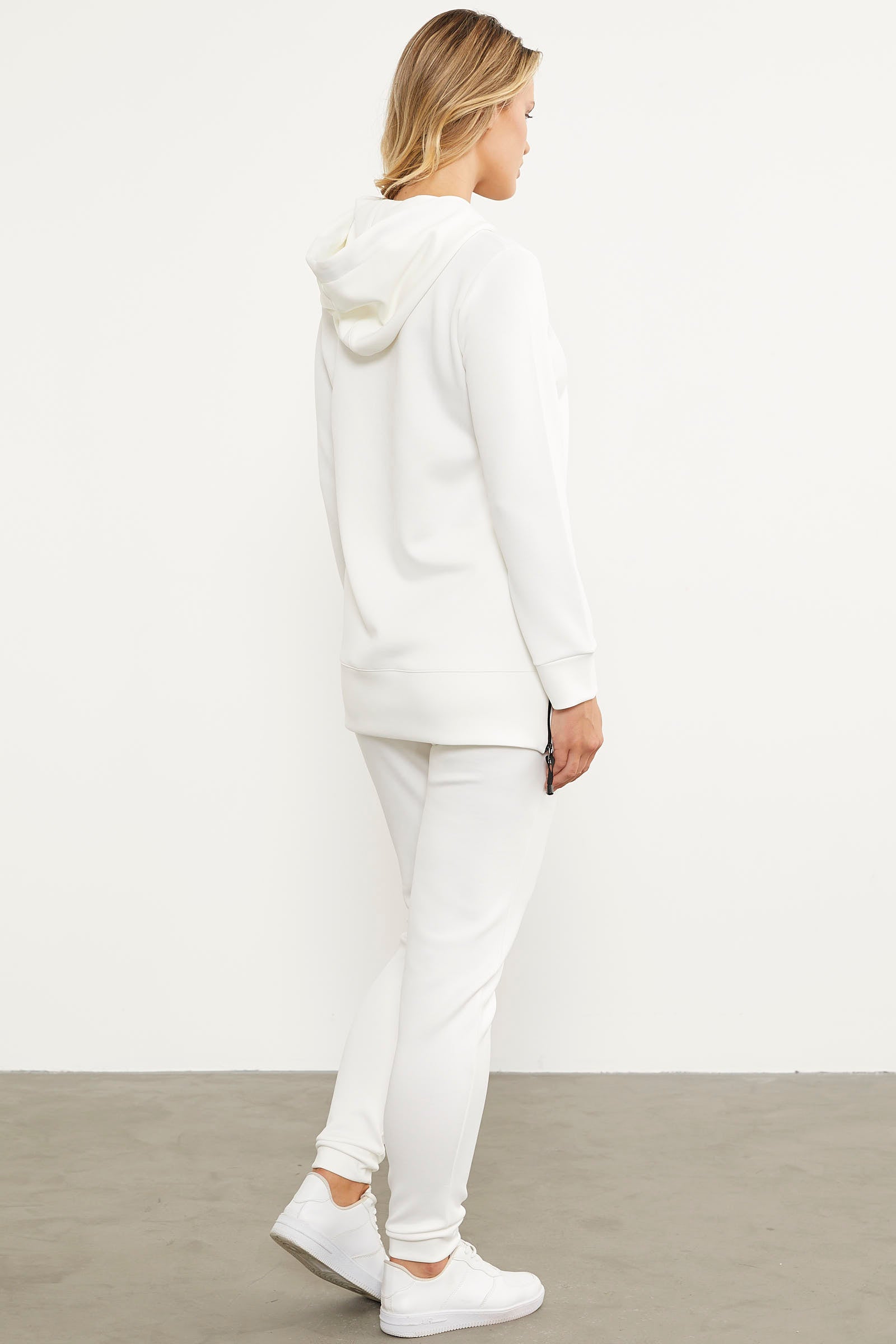 Dalgıç Kumaş Kapüşonlu Tunik Eşofman Takım - Ekru (7) Sementa