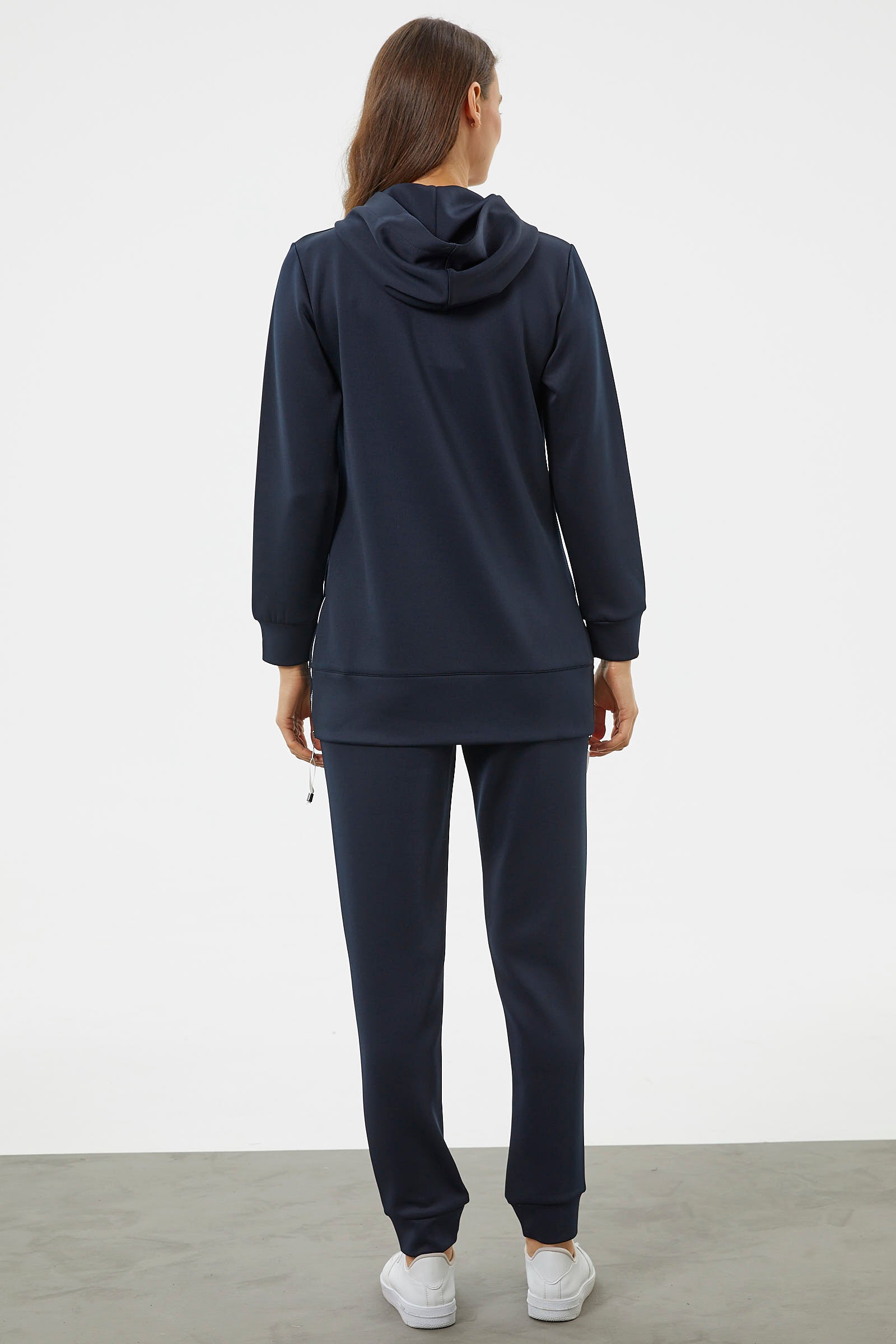 Dalgıç Kumaş Kapüşonlu Tunik Eşofman Takım - Lacivert (5) Sementa