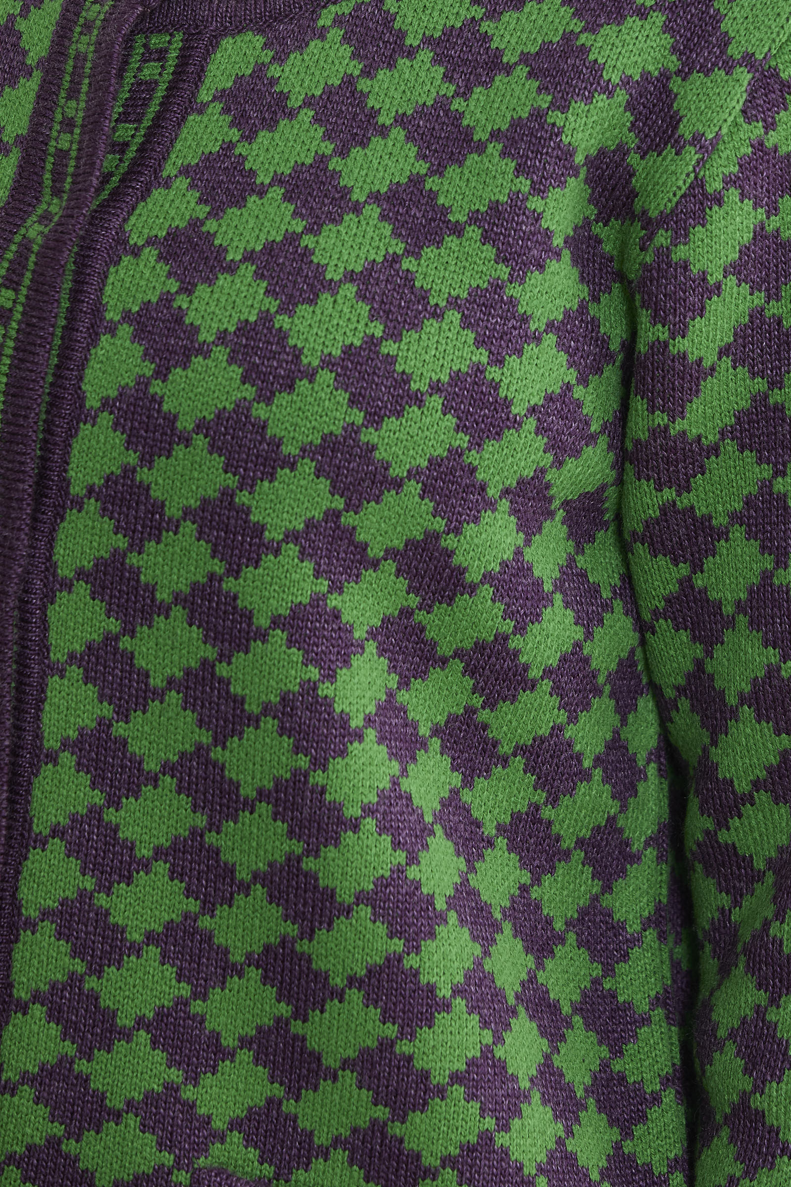 Yünlü Dama Desenli Cepli Triko Ceket - Mor - Sementa