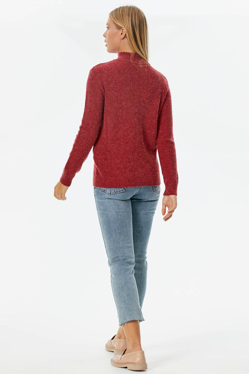 Damla Yaka İnci Detaylı Triko Kazak - Kırmızı (5) Sementa