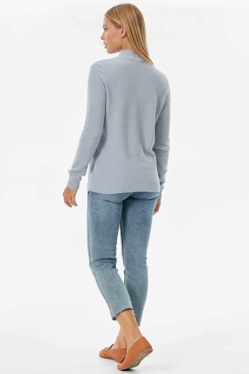 Damla Yaka İnci Detaylı Triko Kazak - Mavi (5) Sementa