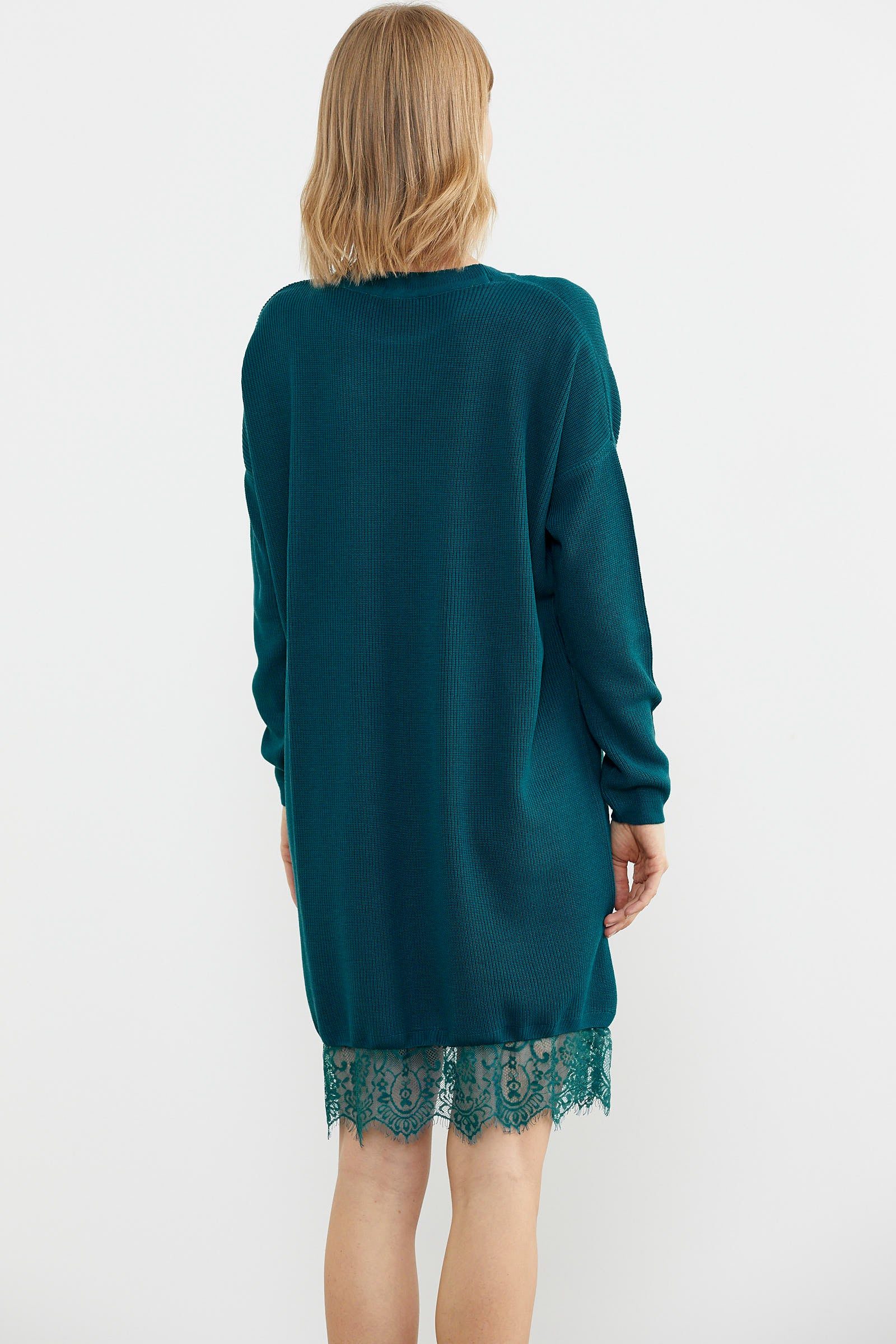 Dantel Detaylı Kısa Triko Elbise - Turkuaz (5) Sementa