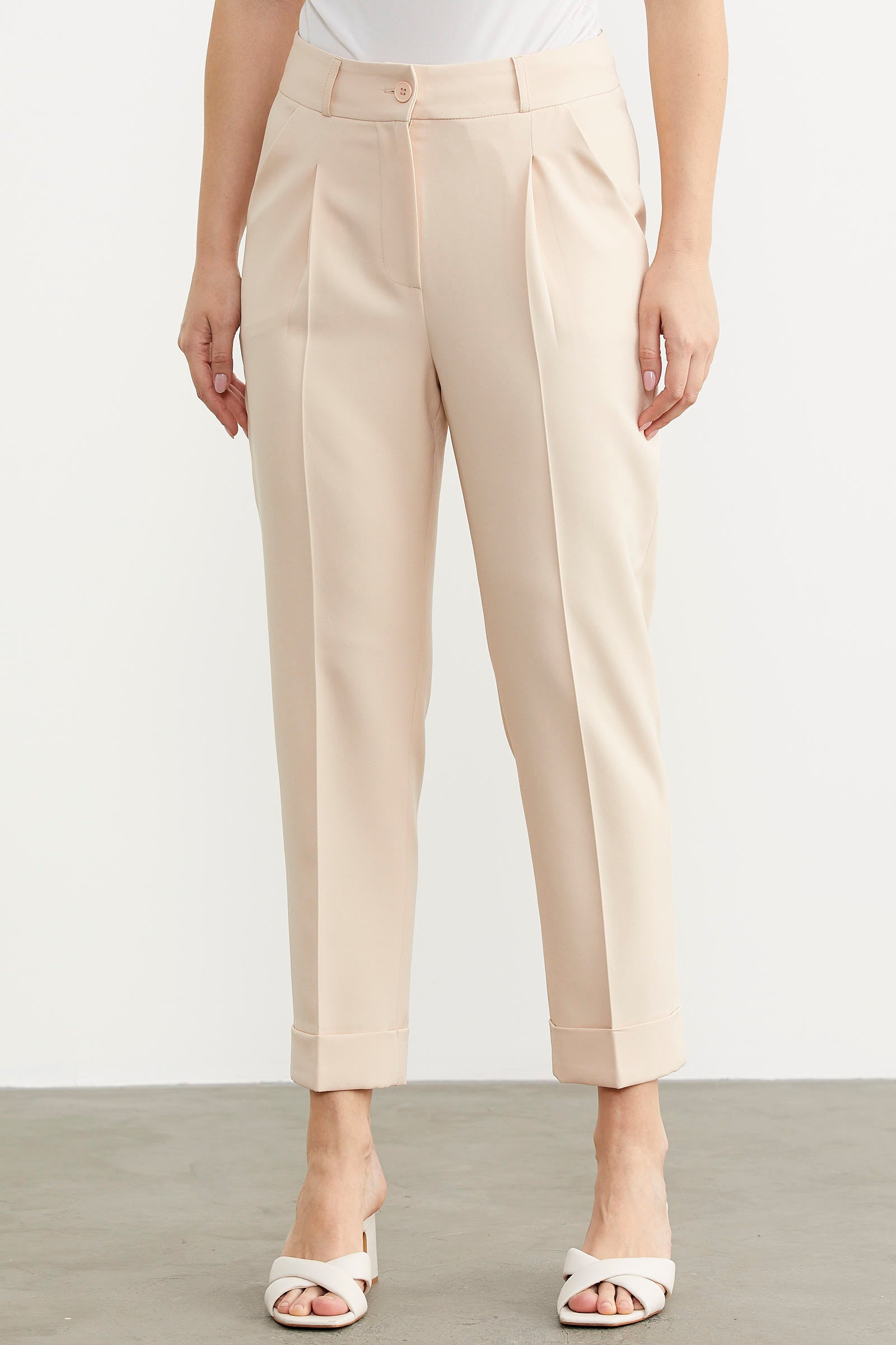 Dar Duble Paça Mevsimlik Kumaş Pantolon - Bej (3) Sementa