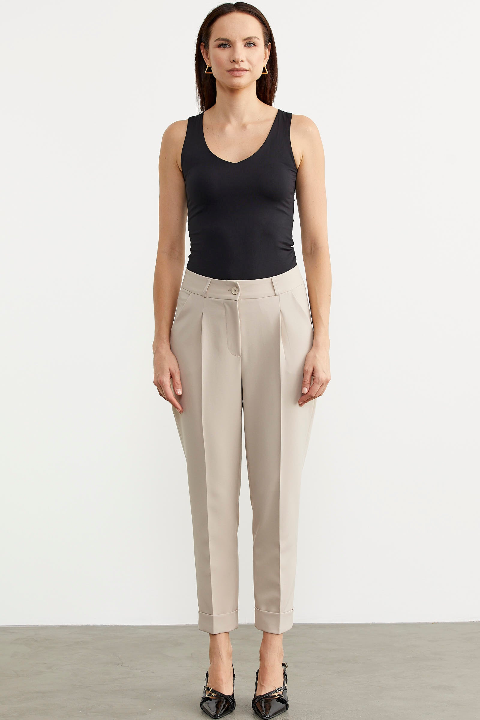 Dar Duble Paça Mevsimlik Kumaş Pantolon - Taş (1) Sementa