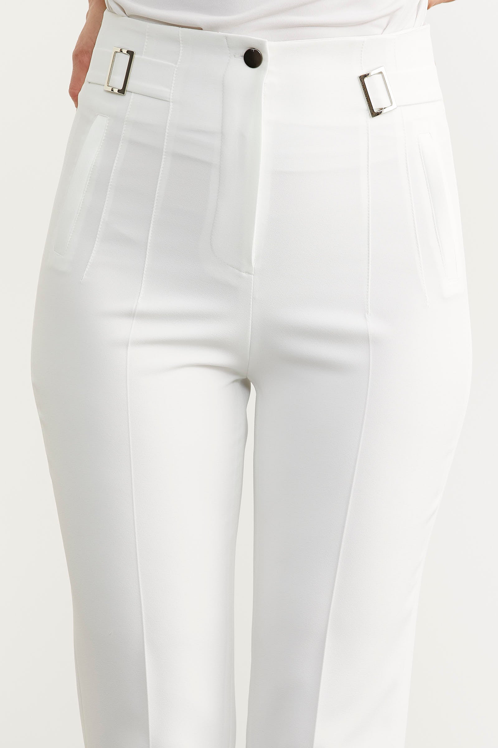 Dar Paça Yüksek Bel Kumaş Pantolon - Ekru (3) Sementa