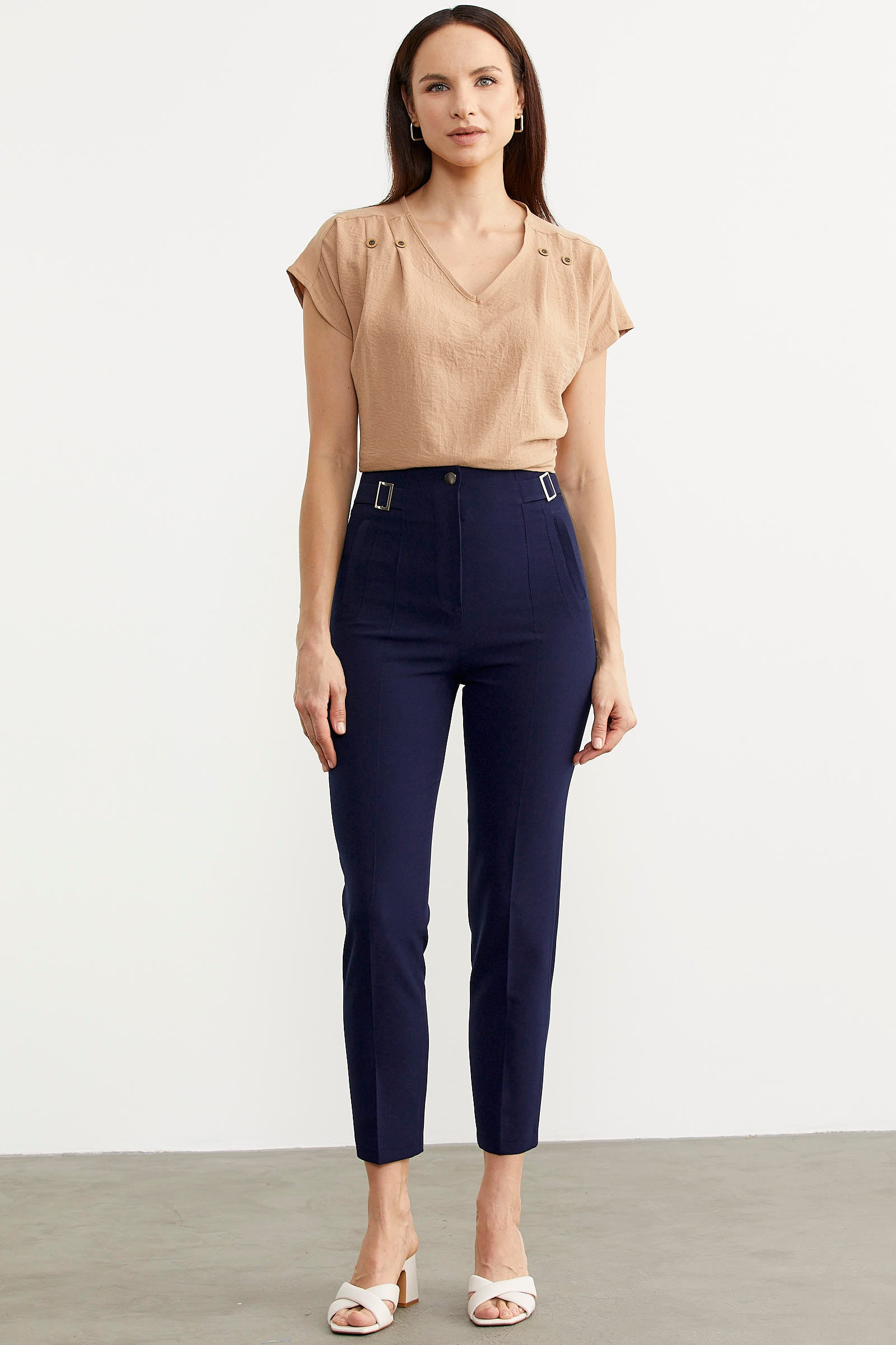 Dar Paça Yüksek Bel Kumaş Pantolon - Lacivert (2) Sementa