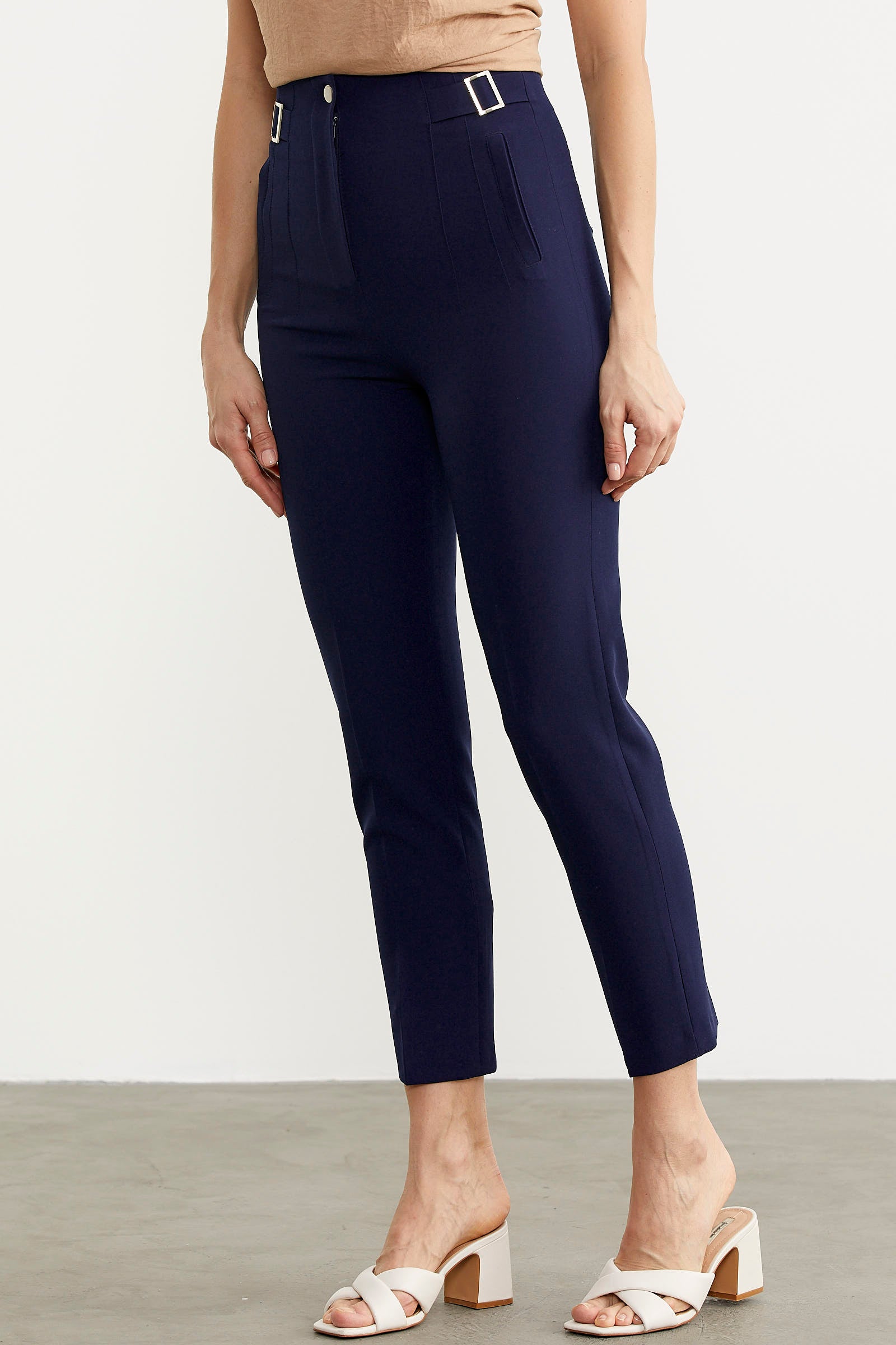 Dar Paça Yüksek Bel Kumaş Pantolon - Lacivert (3) Sementa